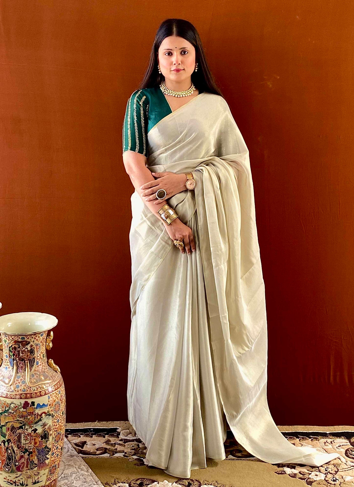 Ruh - Gold Zari Tissue Silk Saree with Unstitched Blouse Piece