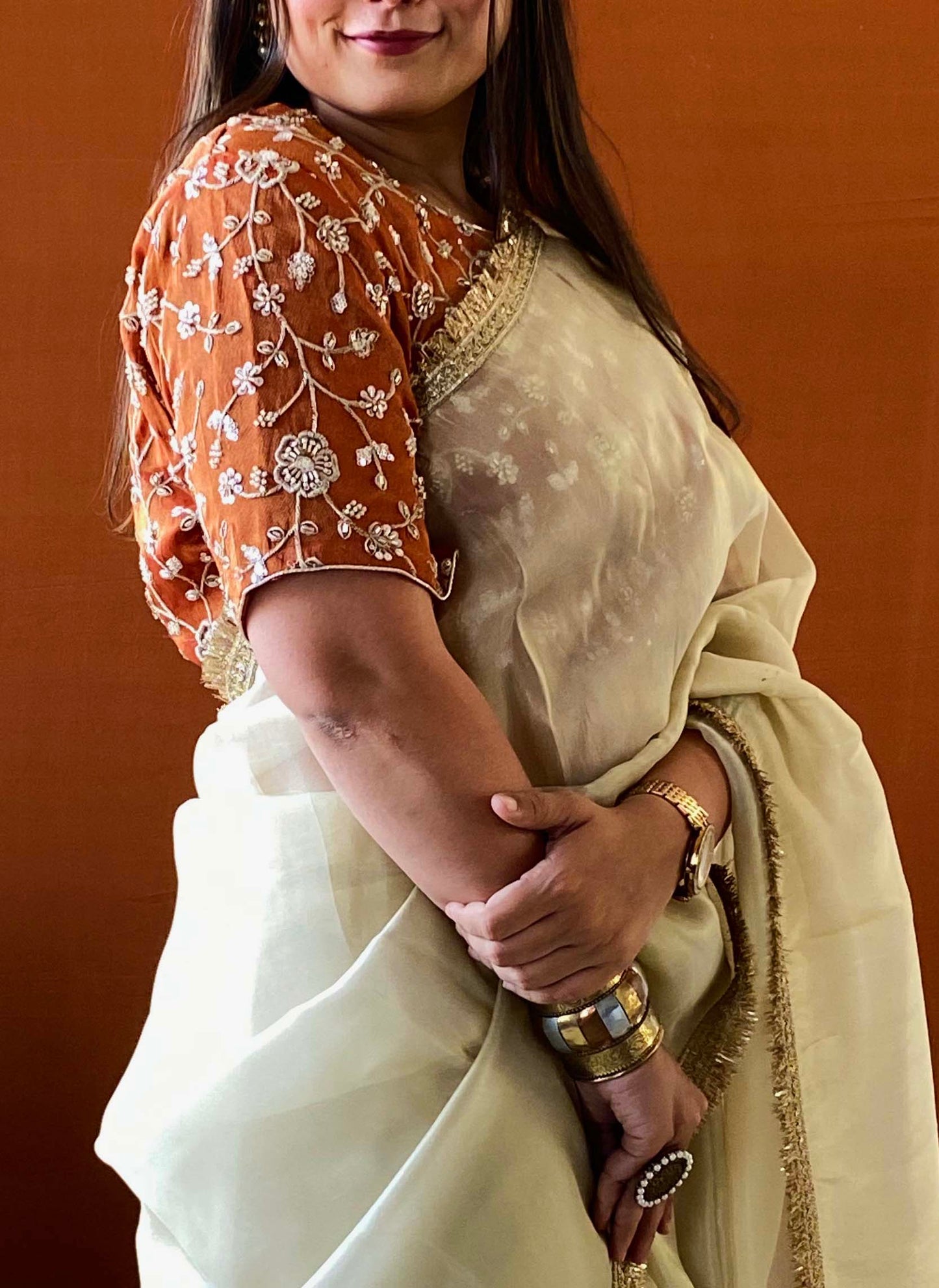 Husn - Golden Zari Tissue Saree with Handwork Blouse