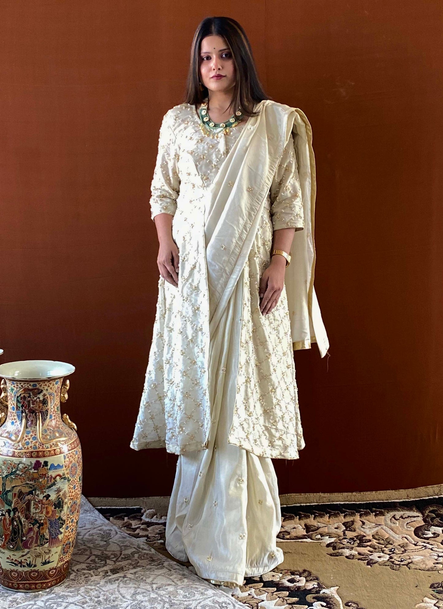 Shubhaantar - Golden Designer Saree with Jacket Style Blouse