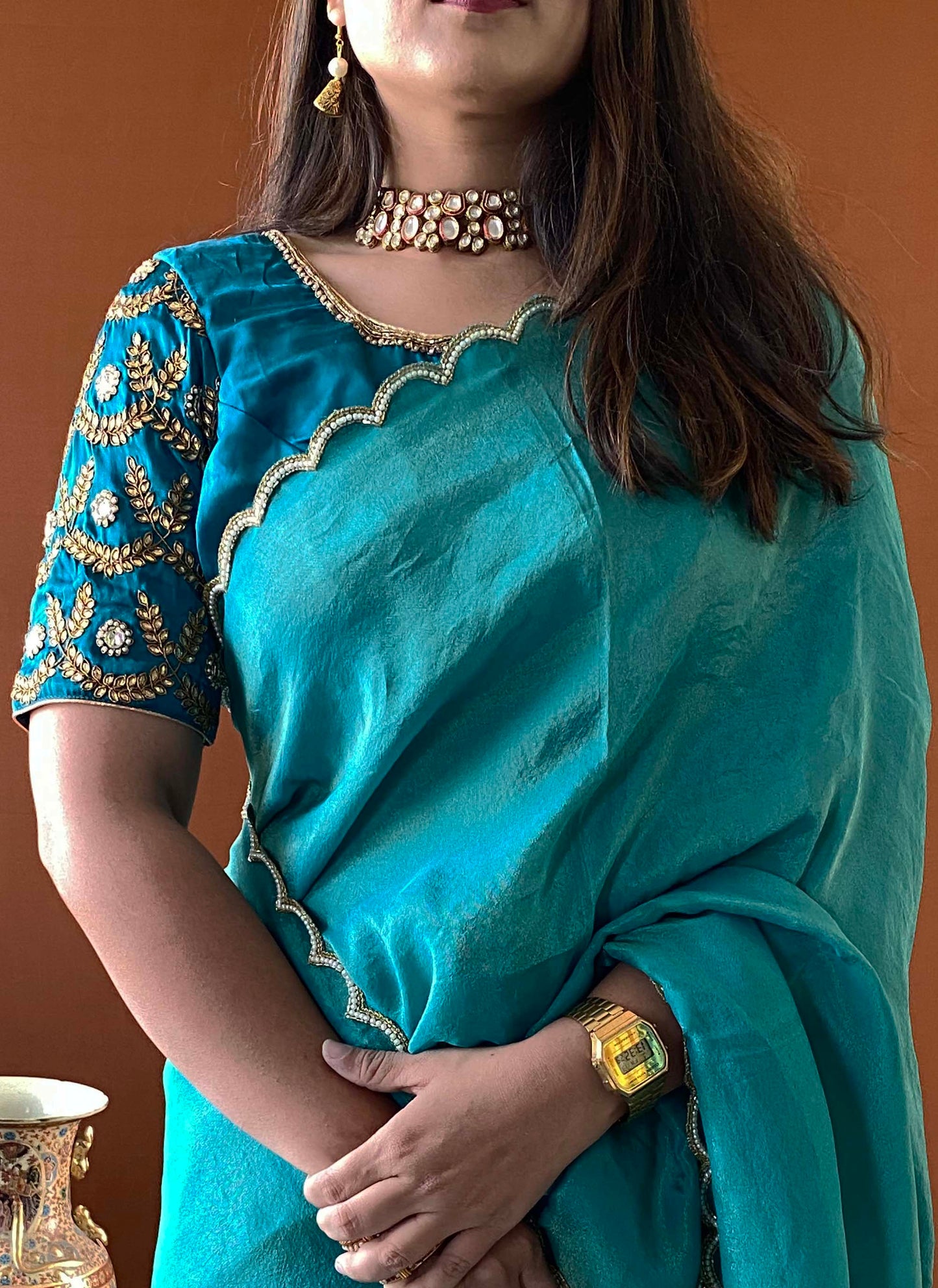 Shubhaantar - Green Banarasi Tissue Scallop Handwork Saree