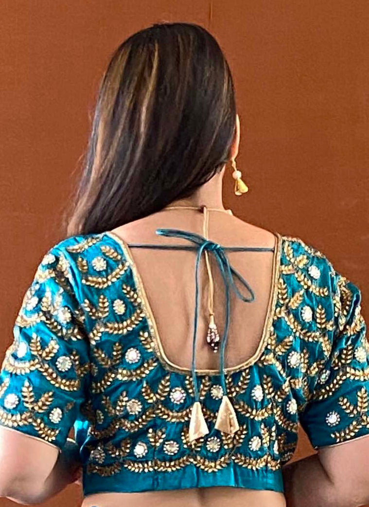 Shubhaantar - Green Banarasi Tissue Scallop Handwork Saree
