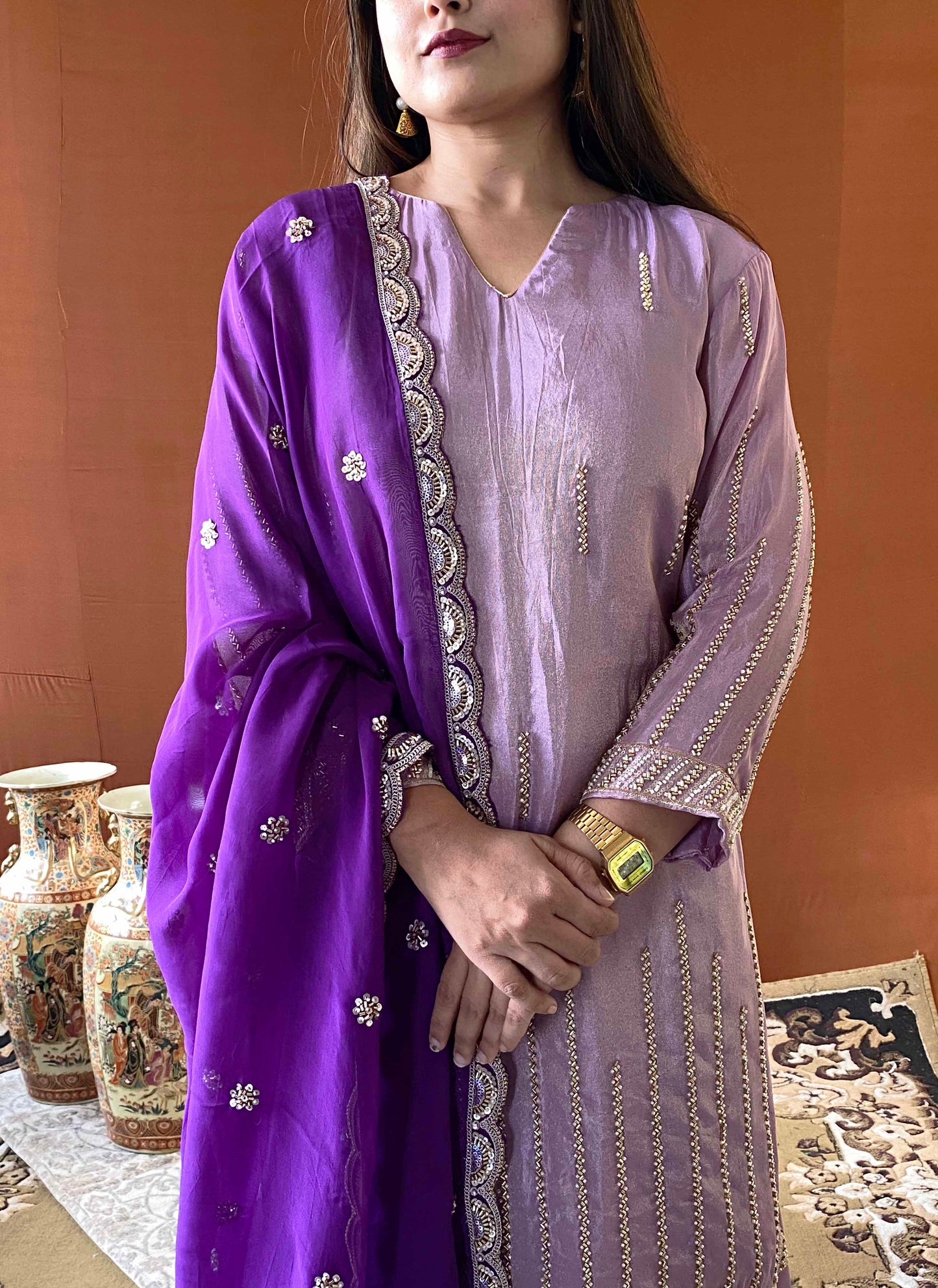 Shubhaantar - Lilac Banarasi Tissue Kurti