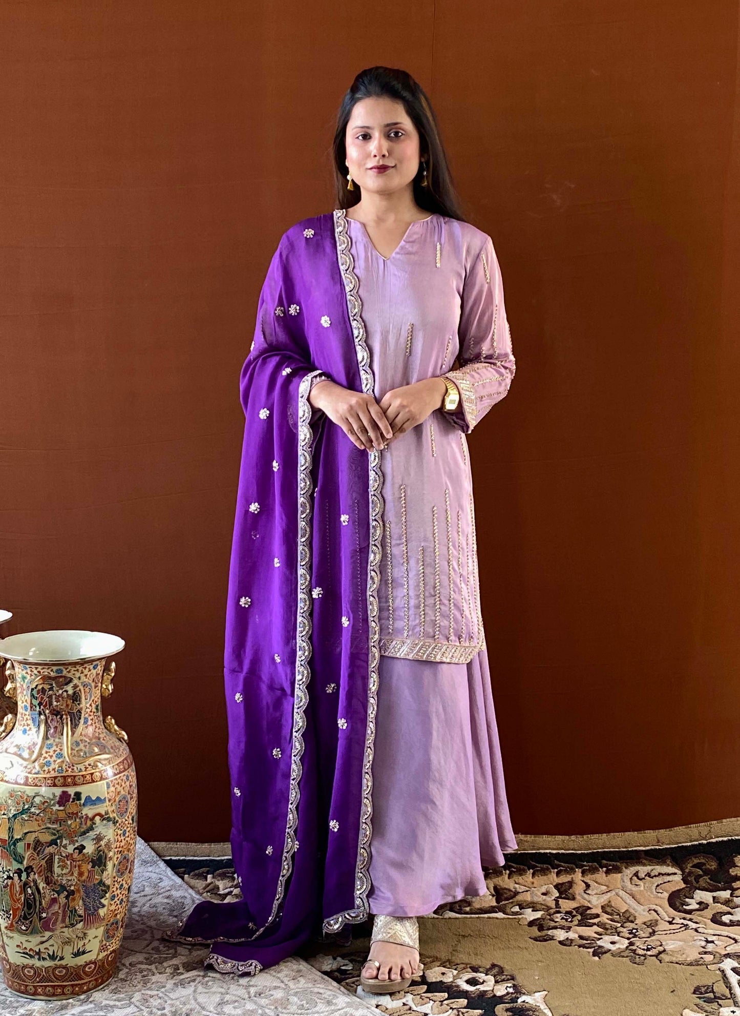 Shubhaantar - Lilac Banarasi Tissue Kurti Set