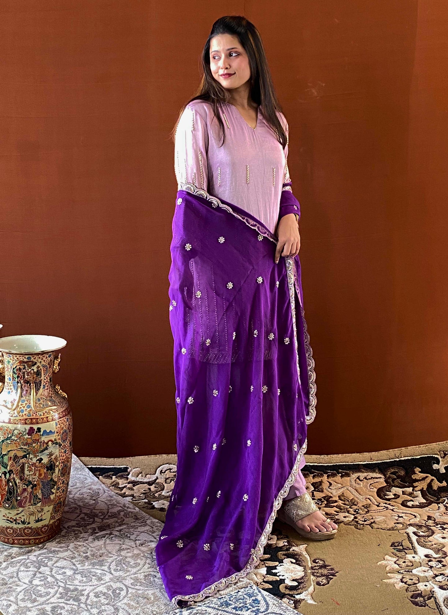 Shubhaantar - Lilac Banarasi Tissue Kurti Set