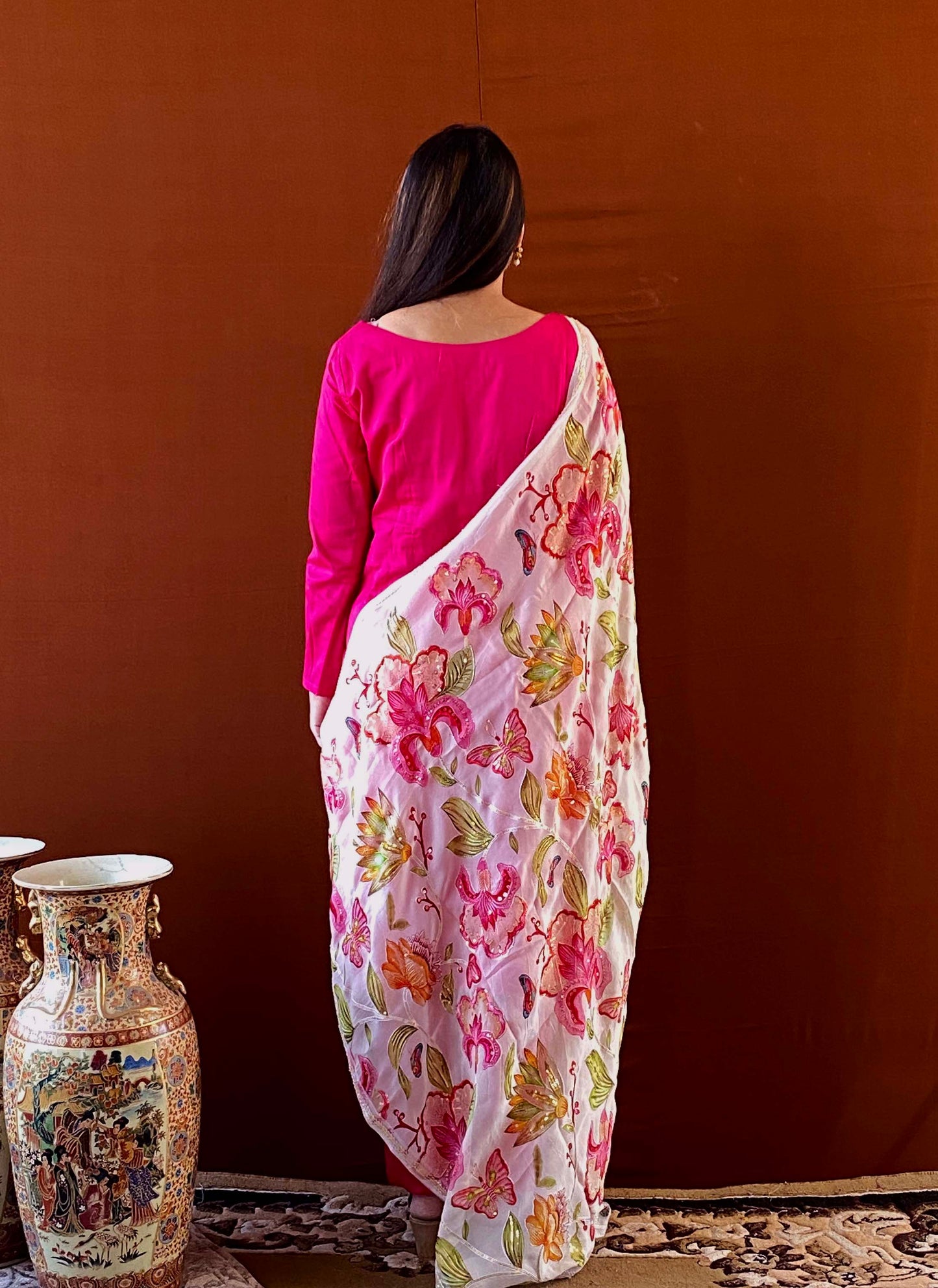 Husn - Pink Cotton Silk Kurti Set with Floral Dupatta