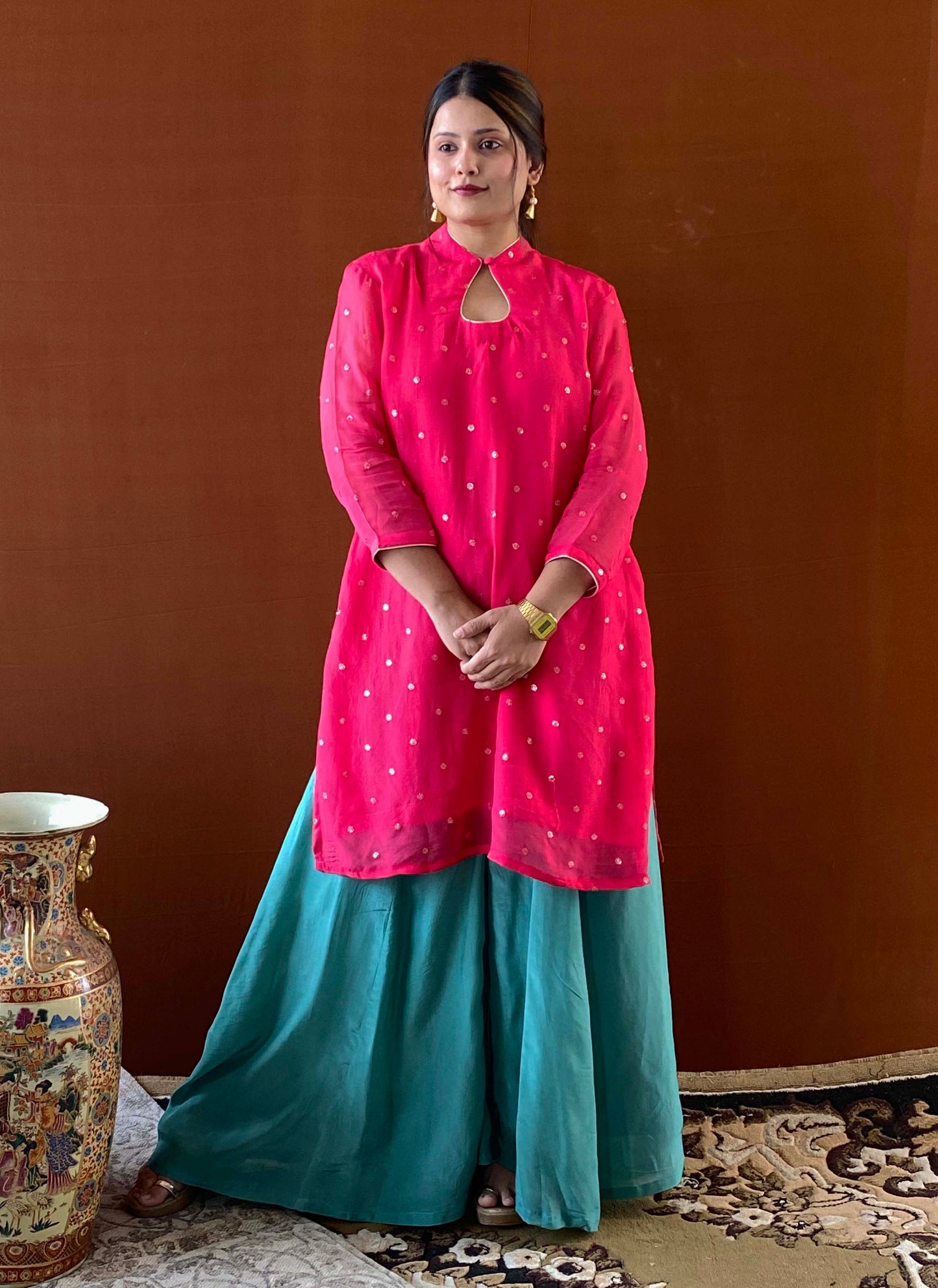 Shubhaantar - Pink Georgette Organza Kurti