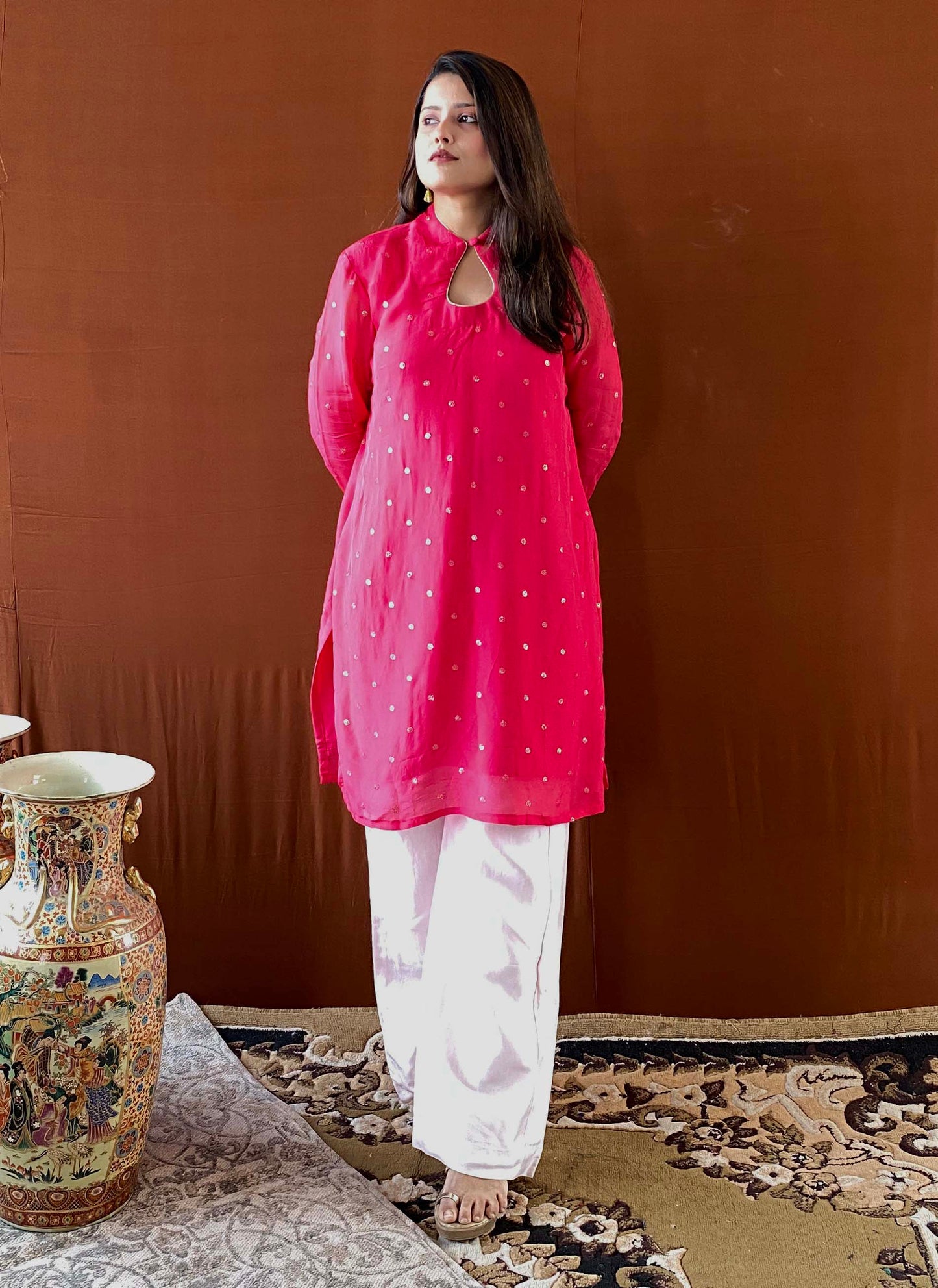 Shubhaantar - Pink Georgette Organza Kurti