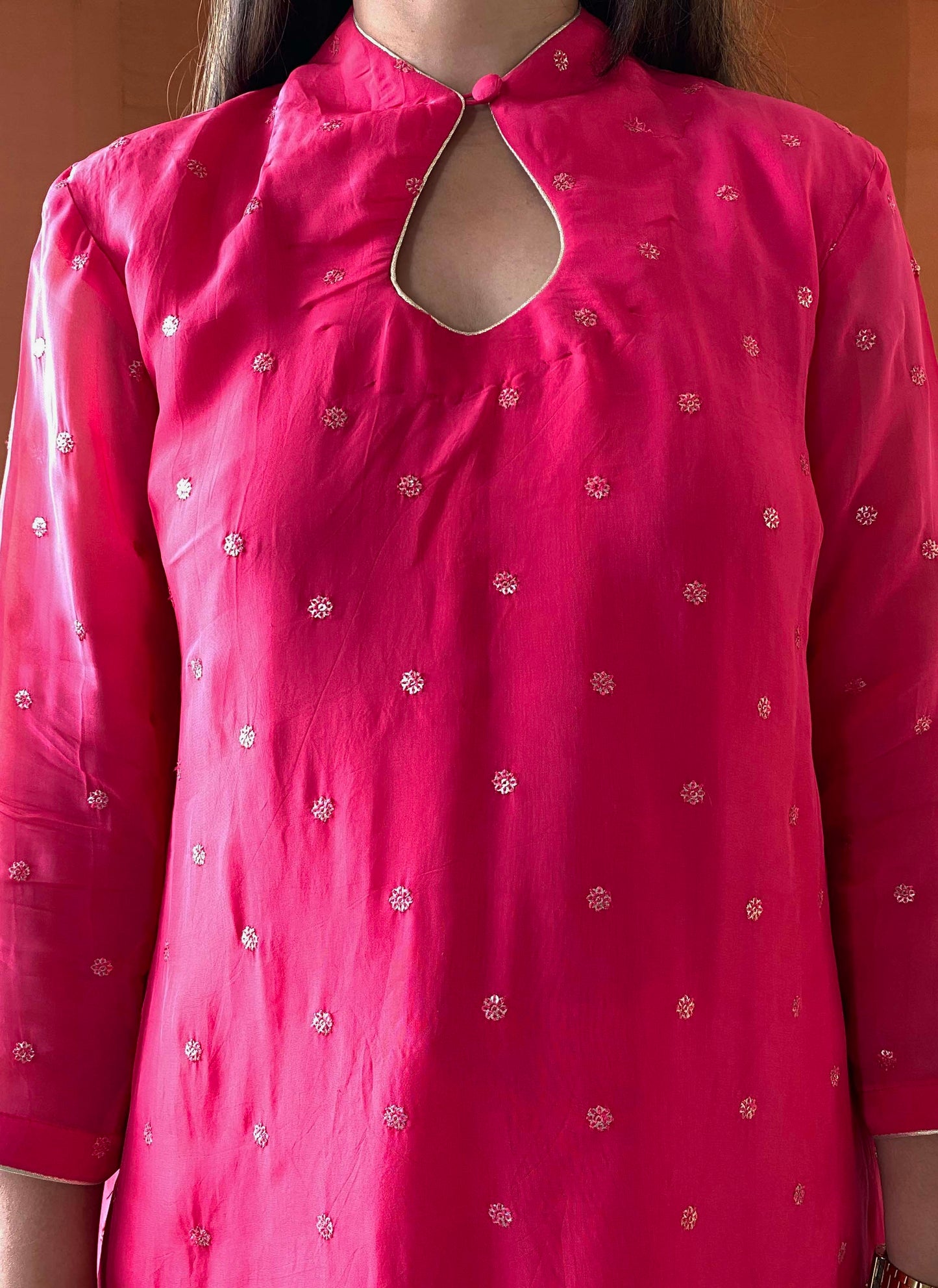 Shubhaantar - Pink Georgette Organza Kurti