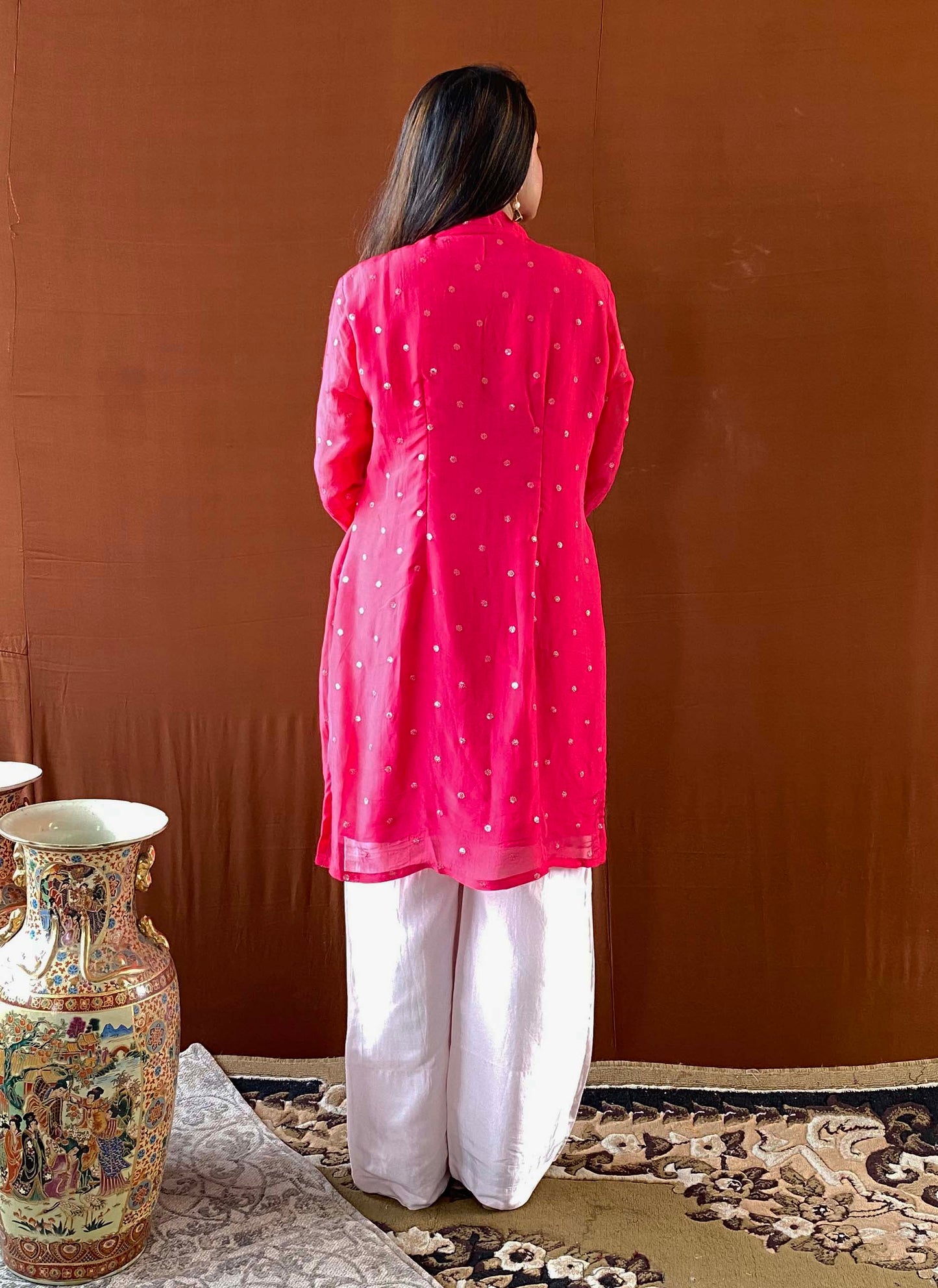 Shubhaantar - Pink Georgette Organza Kurti