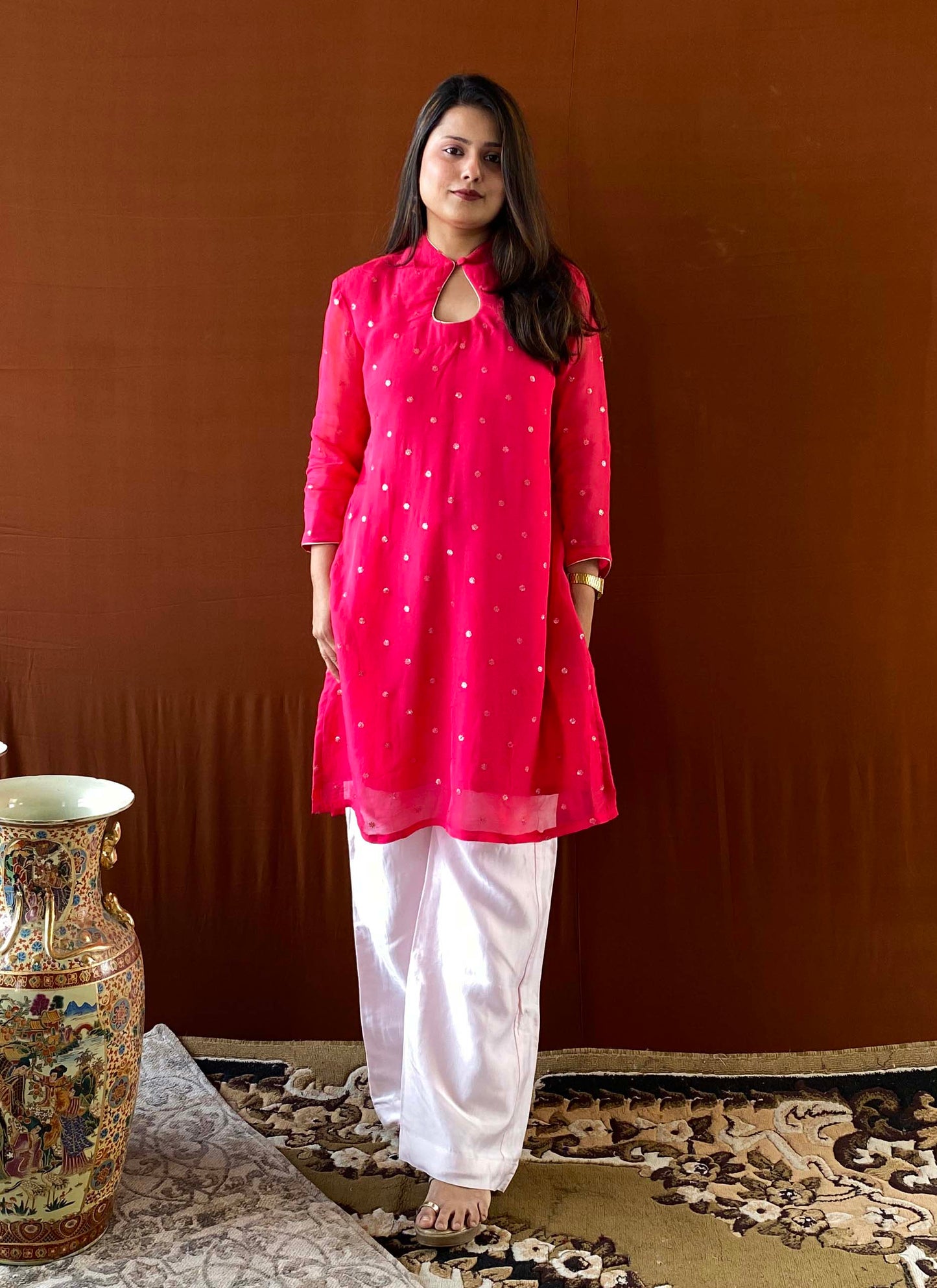 Shubhaantar - Pink Georgette Organza Kurti