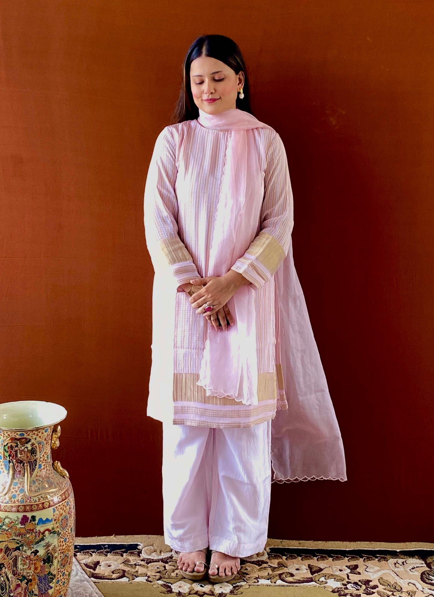 Ruh - Pink Upada Silk High Rise Palazzo Pant