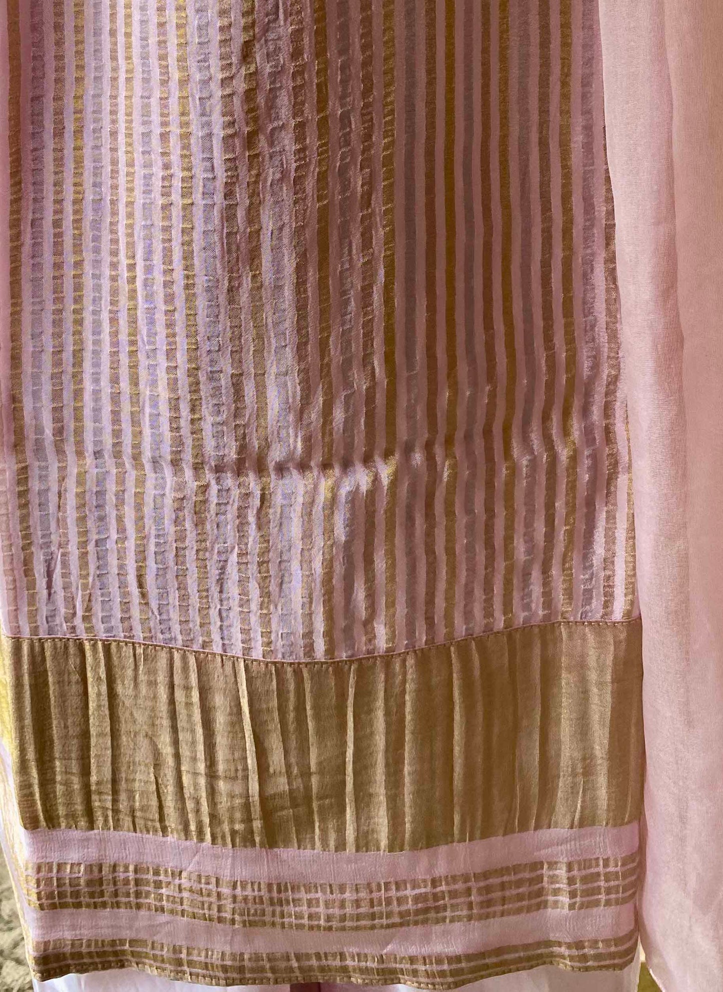Ruh - Pink Striped Tissue Boat Neck Woven Kurta and Pant Set