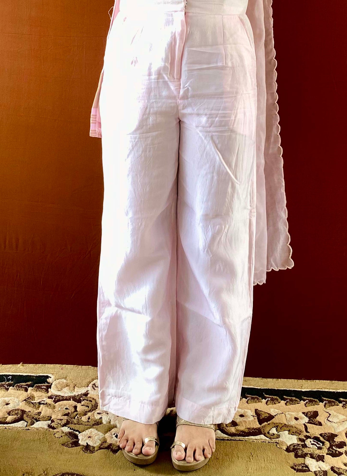 Ruh - Pink Striped Tissue Boat Neck Woven Kurta and Pant Set