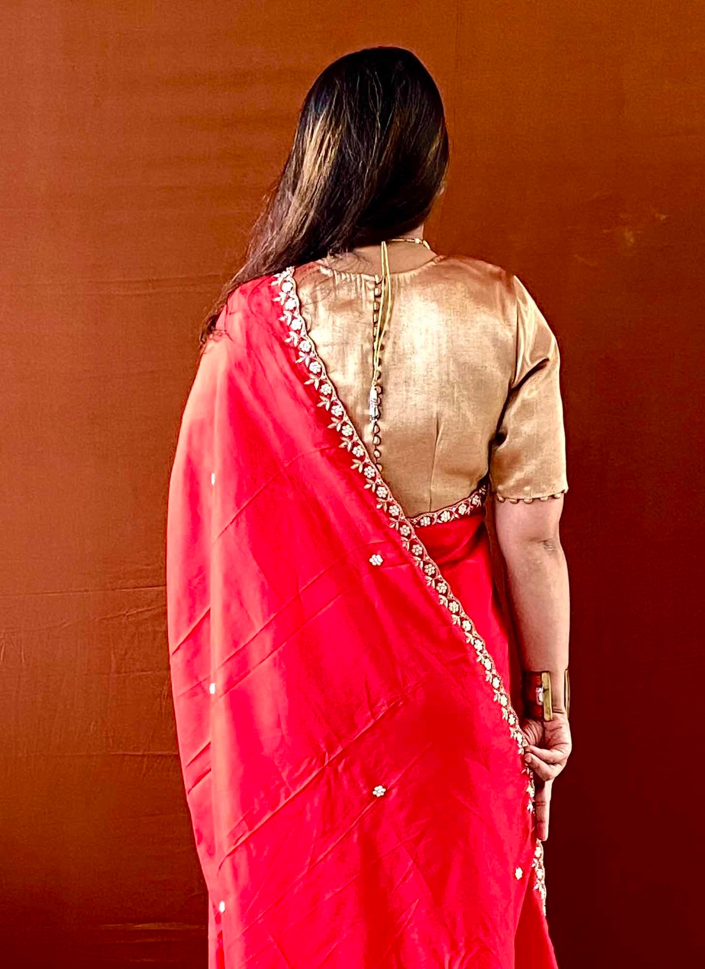 Riwaayat ~ Red Upada Silk Hand Embroidered Saree with Blouse – Designer Ethnic Saree
