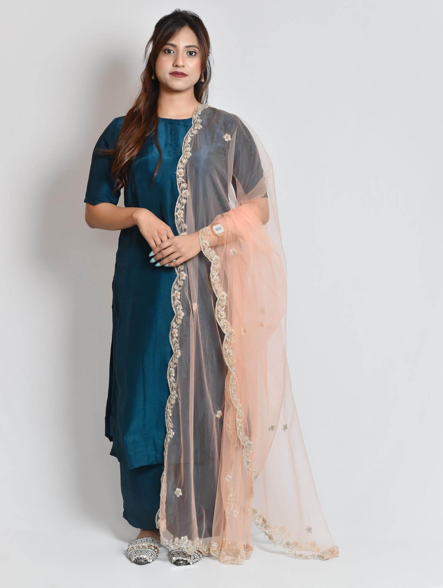 German Blue & Peach Palazzo Set