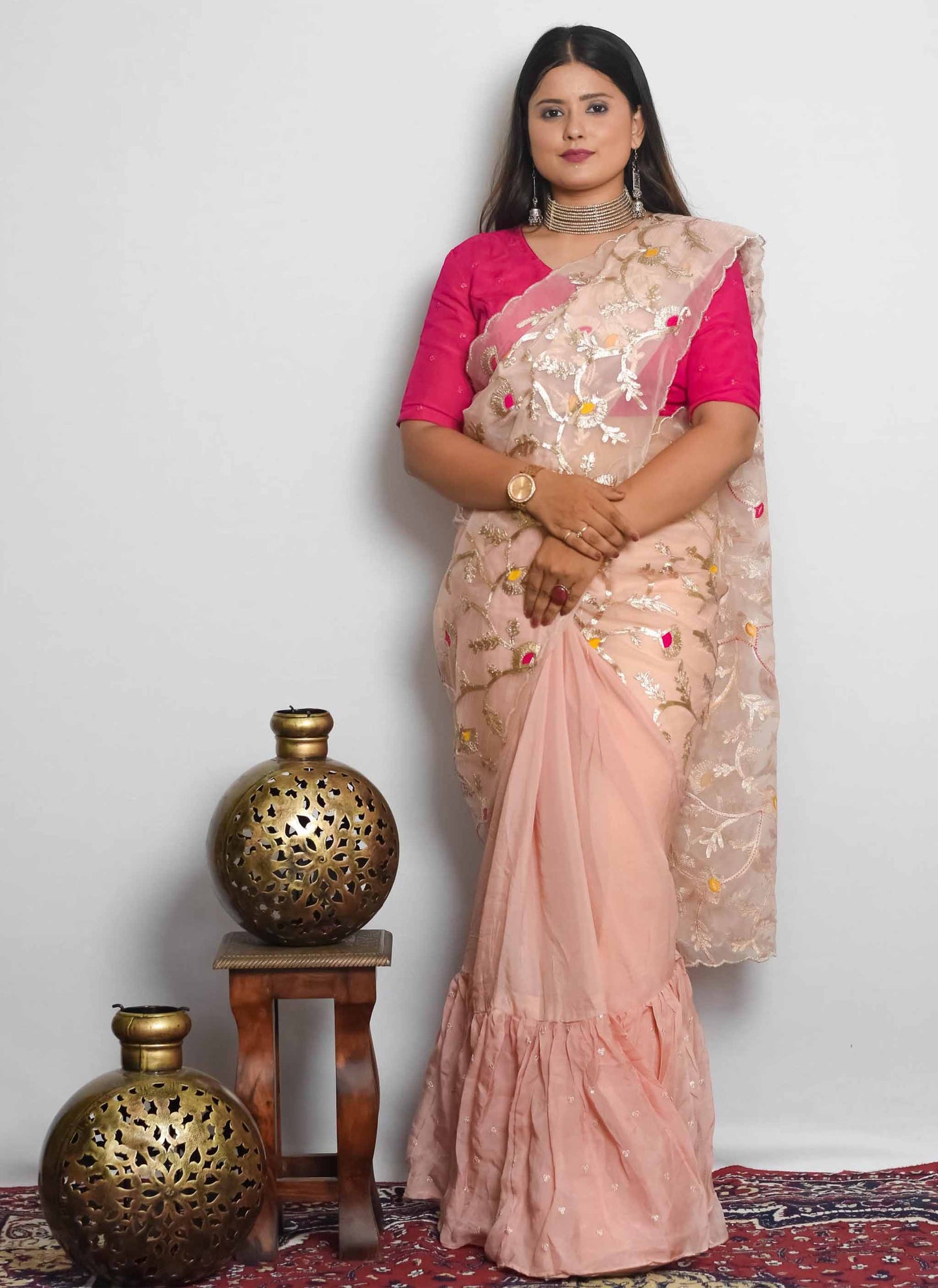 Peach Organza Gota Designer Saree