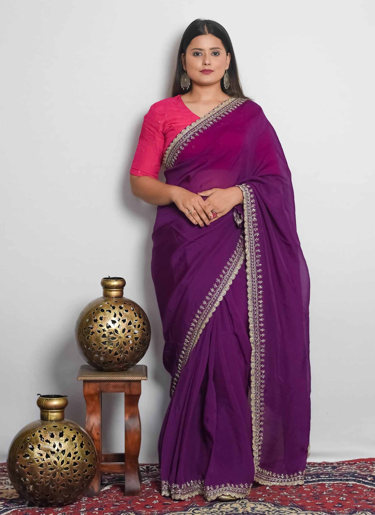 Purple Zardosi Handwork Saree