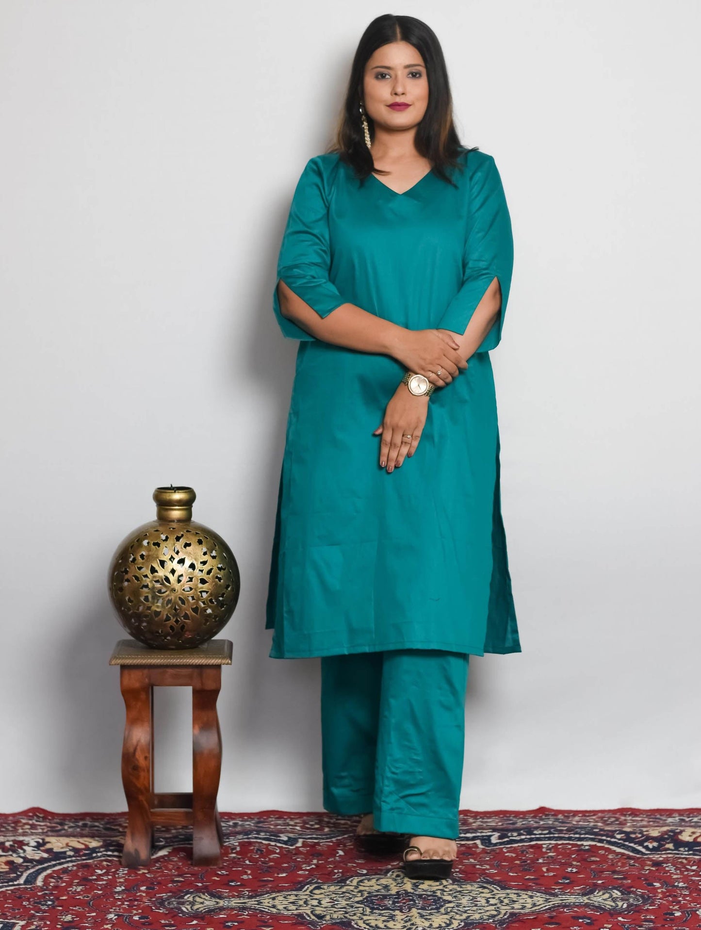 Green Cotton Silk Kurti Set