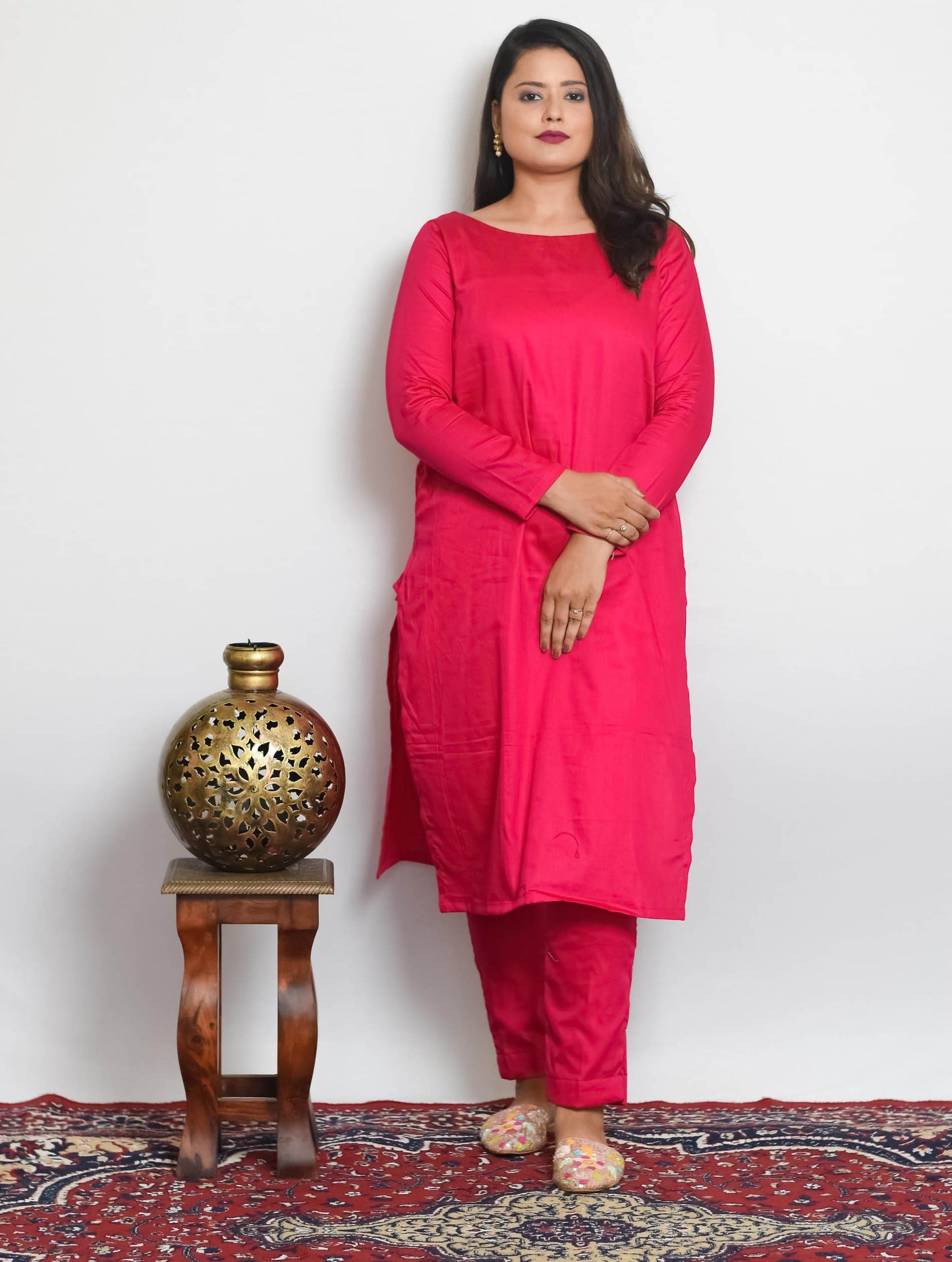 Husn - Pink Cotton Silk Kurti Set with Floral Dupatta