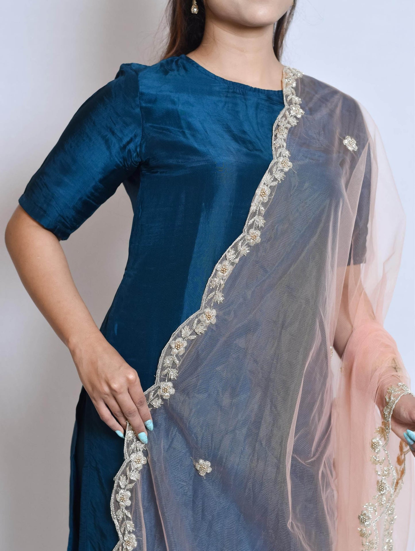 German Blue & Peach Palazzo Set