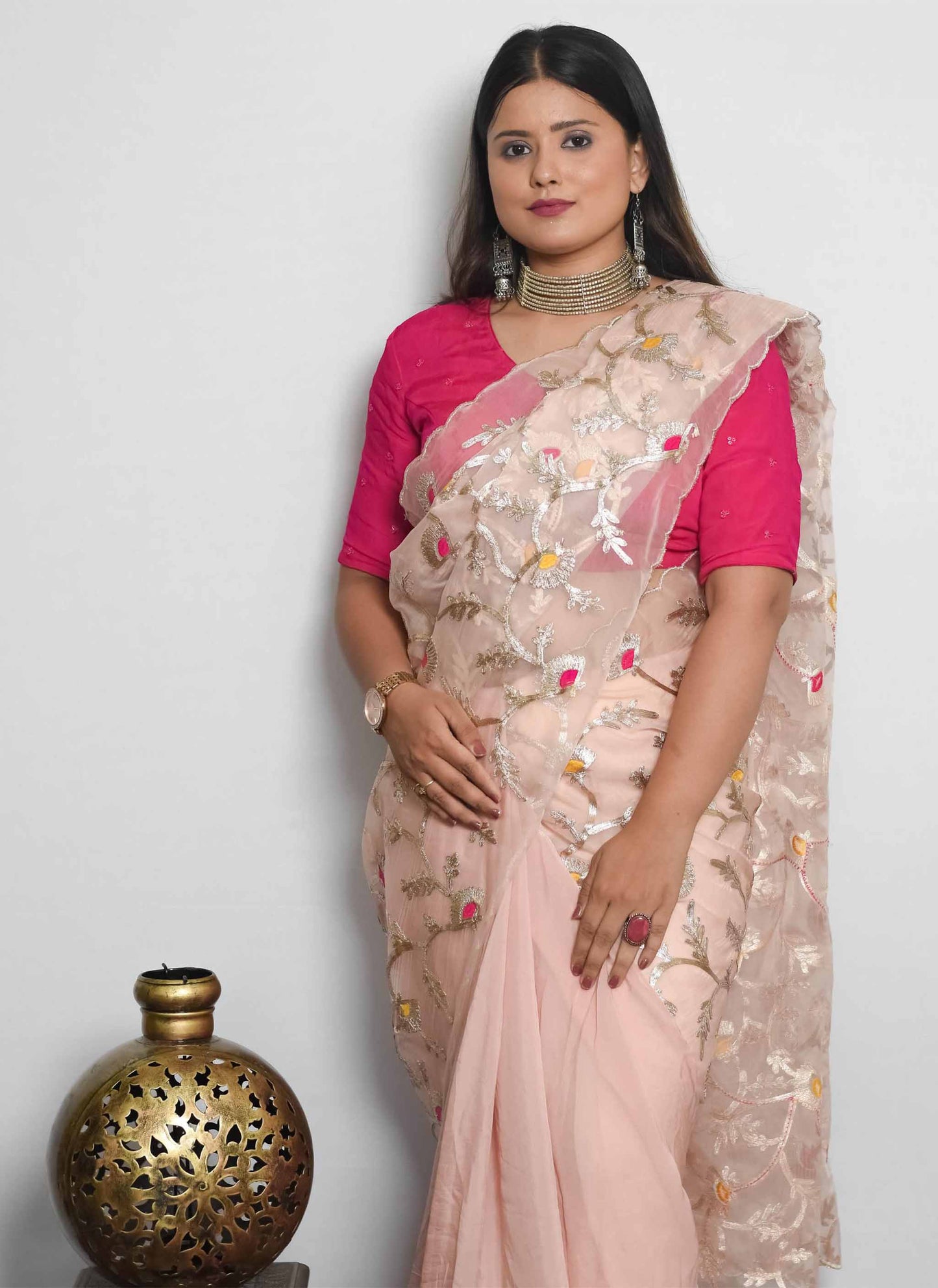 Peach Organza Gota Designer Saree