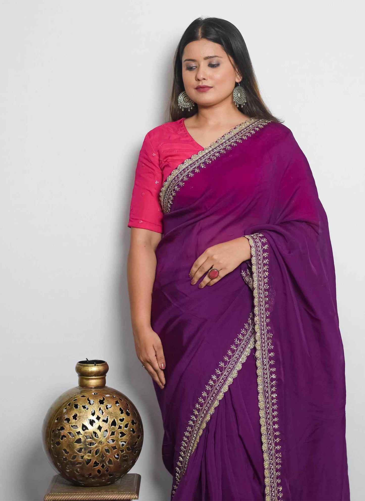 Purple Zardosi Handwork Saree
