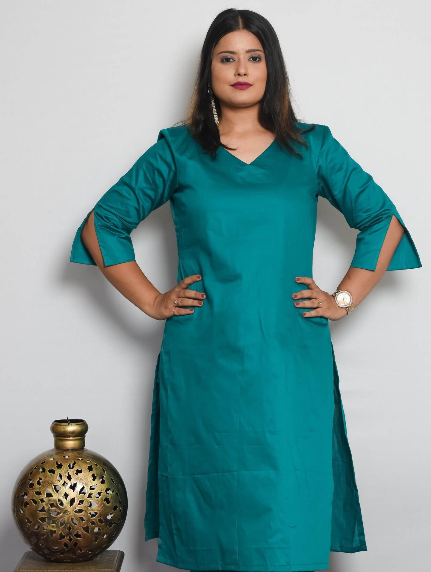 Green Cotton Silk Kurti Set