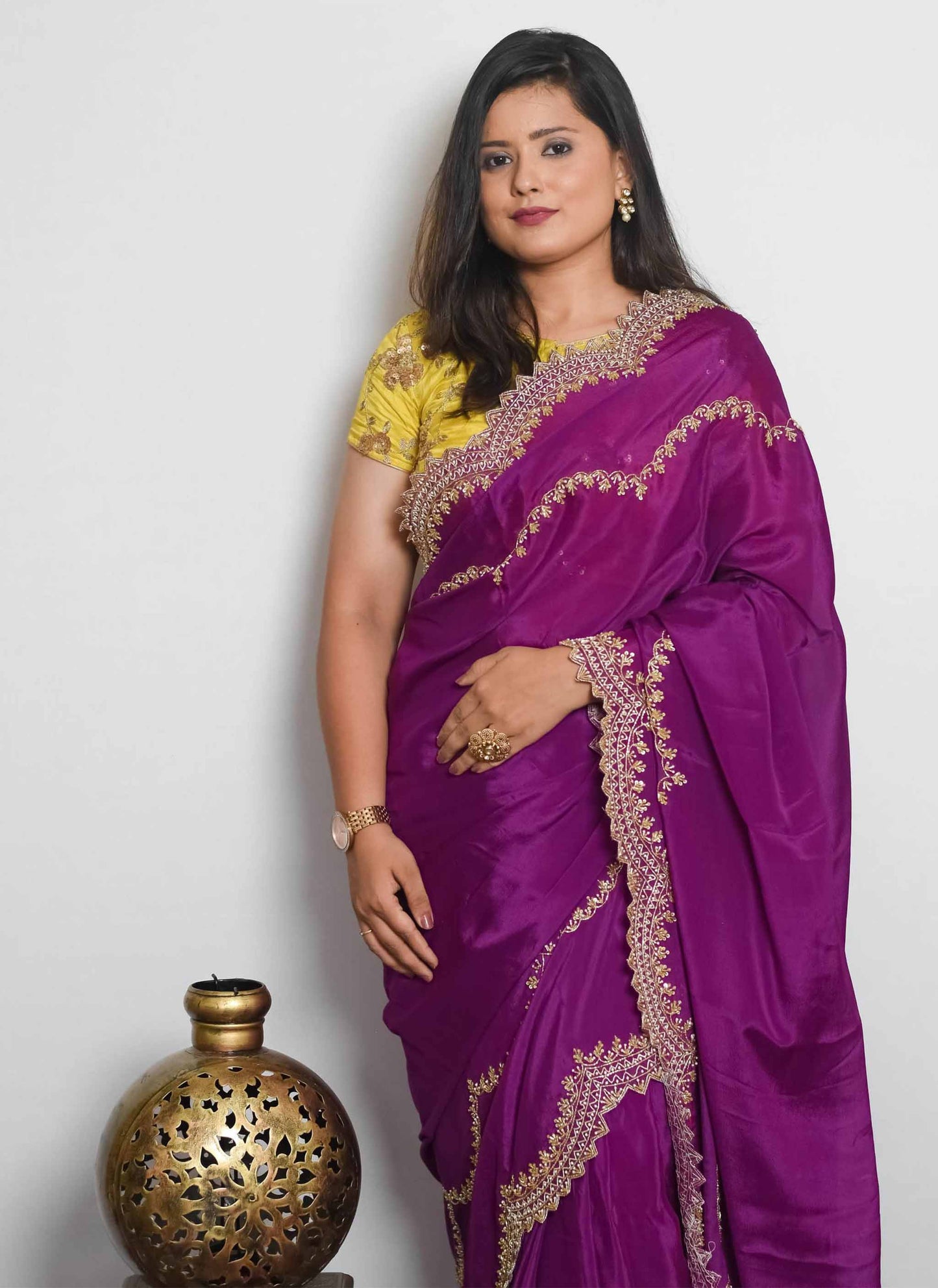 Wine Moti Sequin Handwork Saree