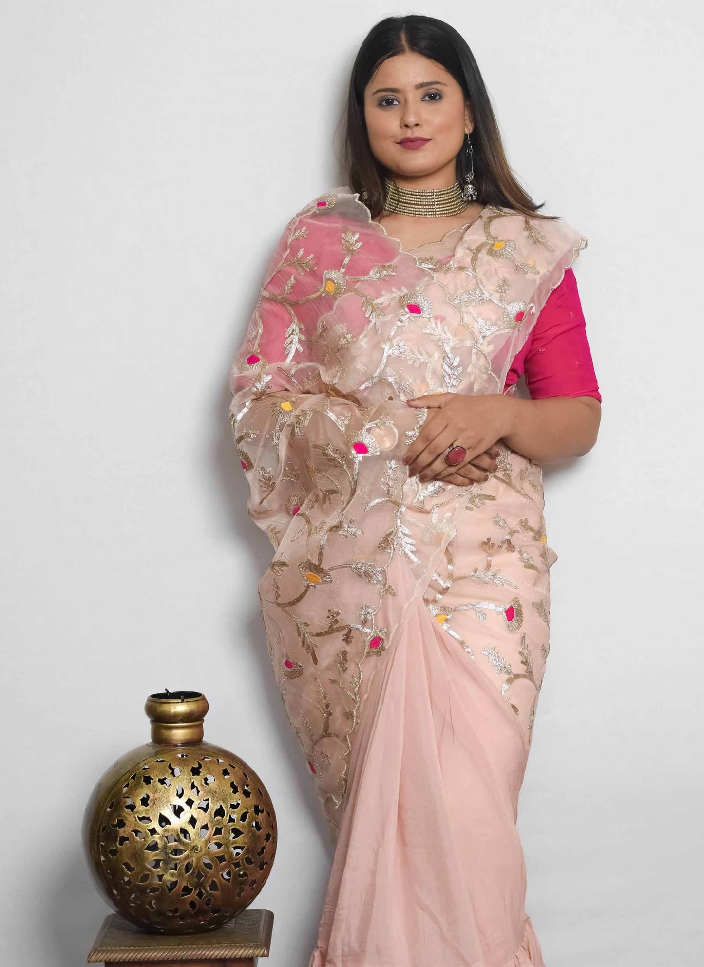 Peach Organza Gota Designer Saree