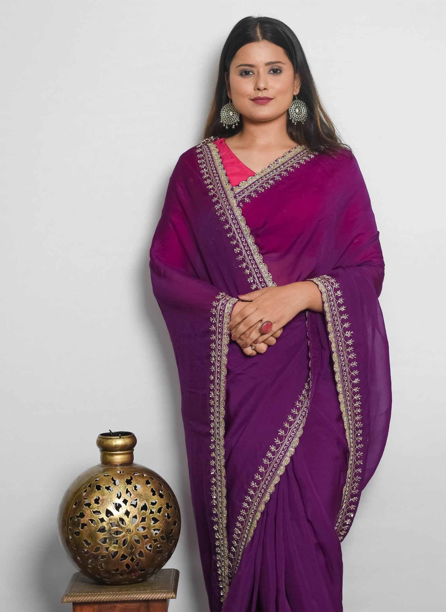 Purple Zardosi Handwork Saree