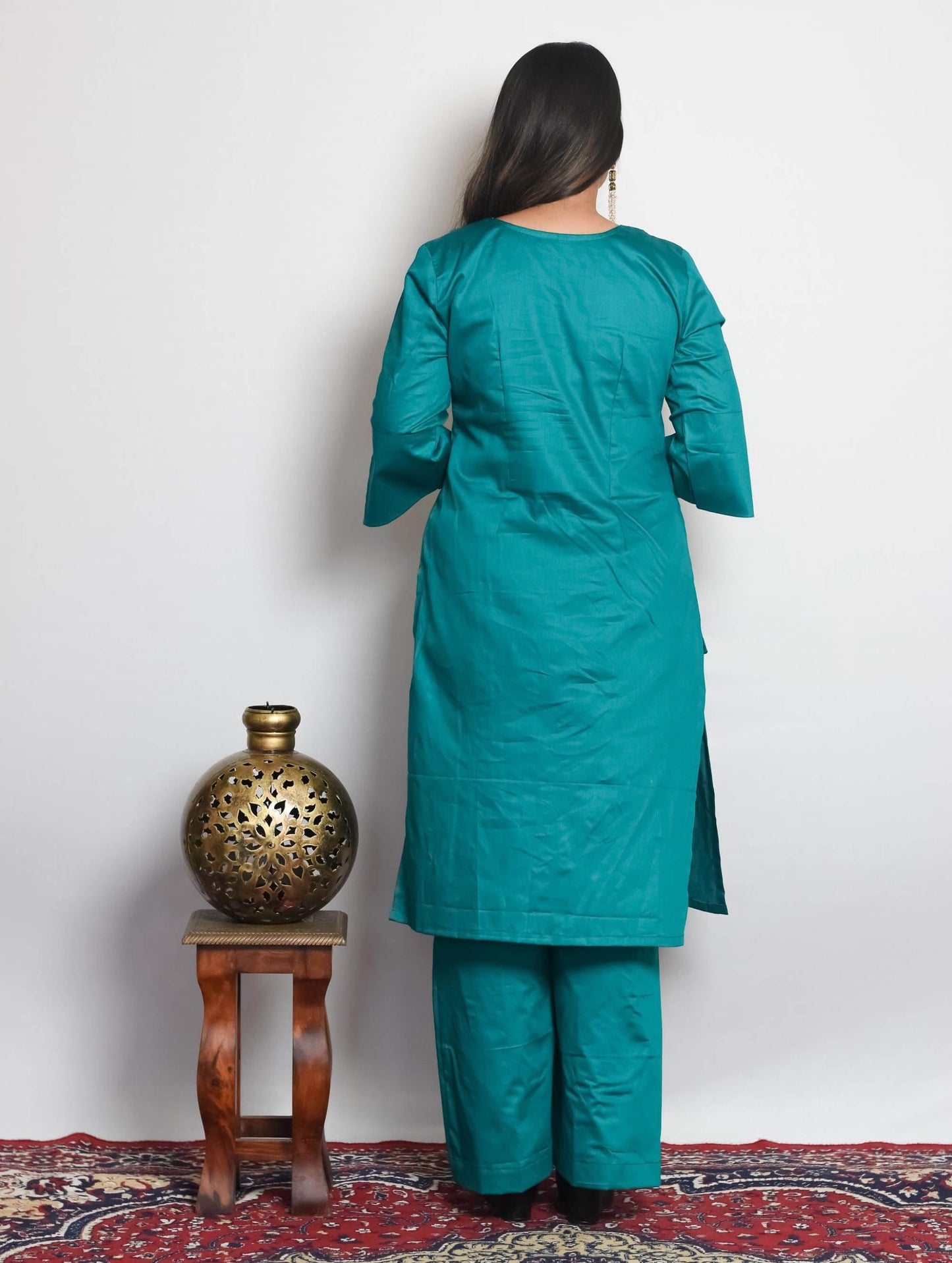 Green Cotton Silk Kurti Set