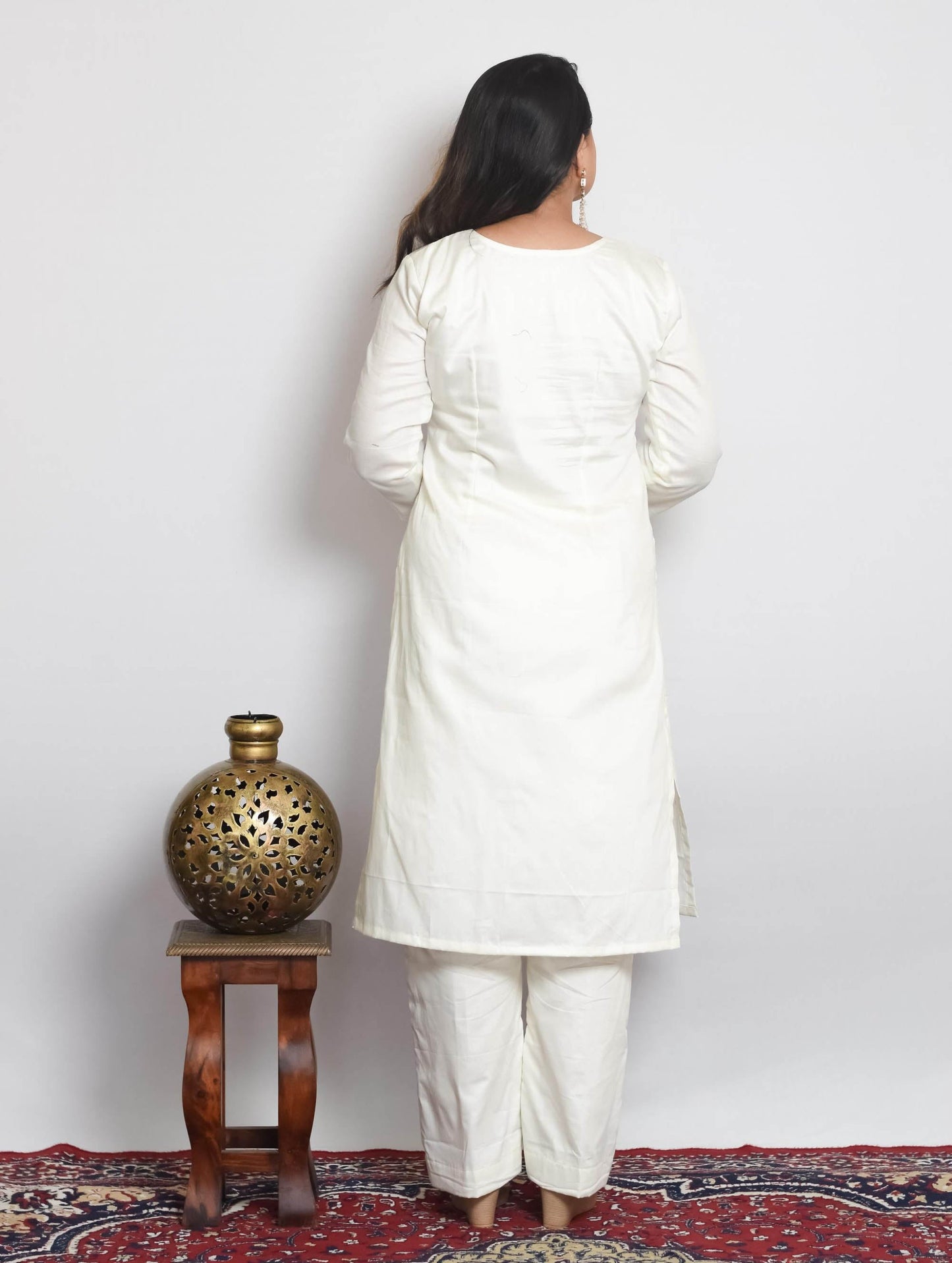 White Cotton Silk Kurti Set
