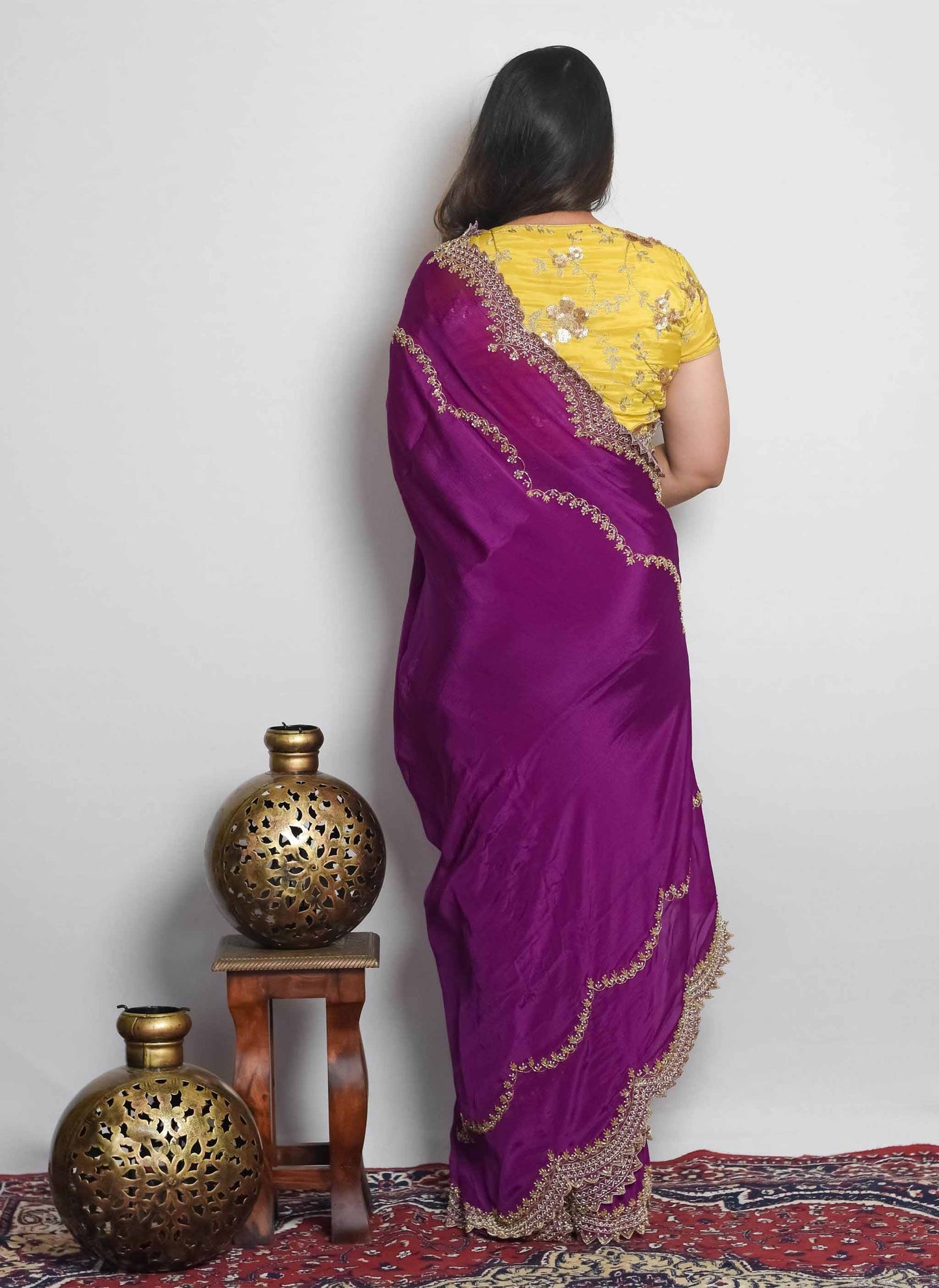 Wine Moti Sequin Handwork Saree