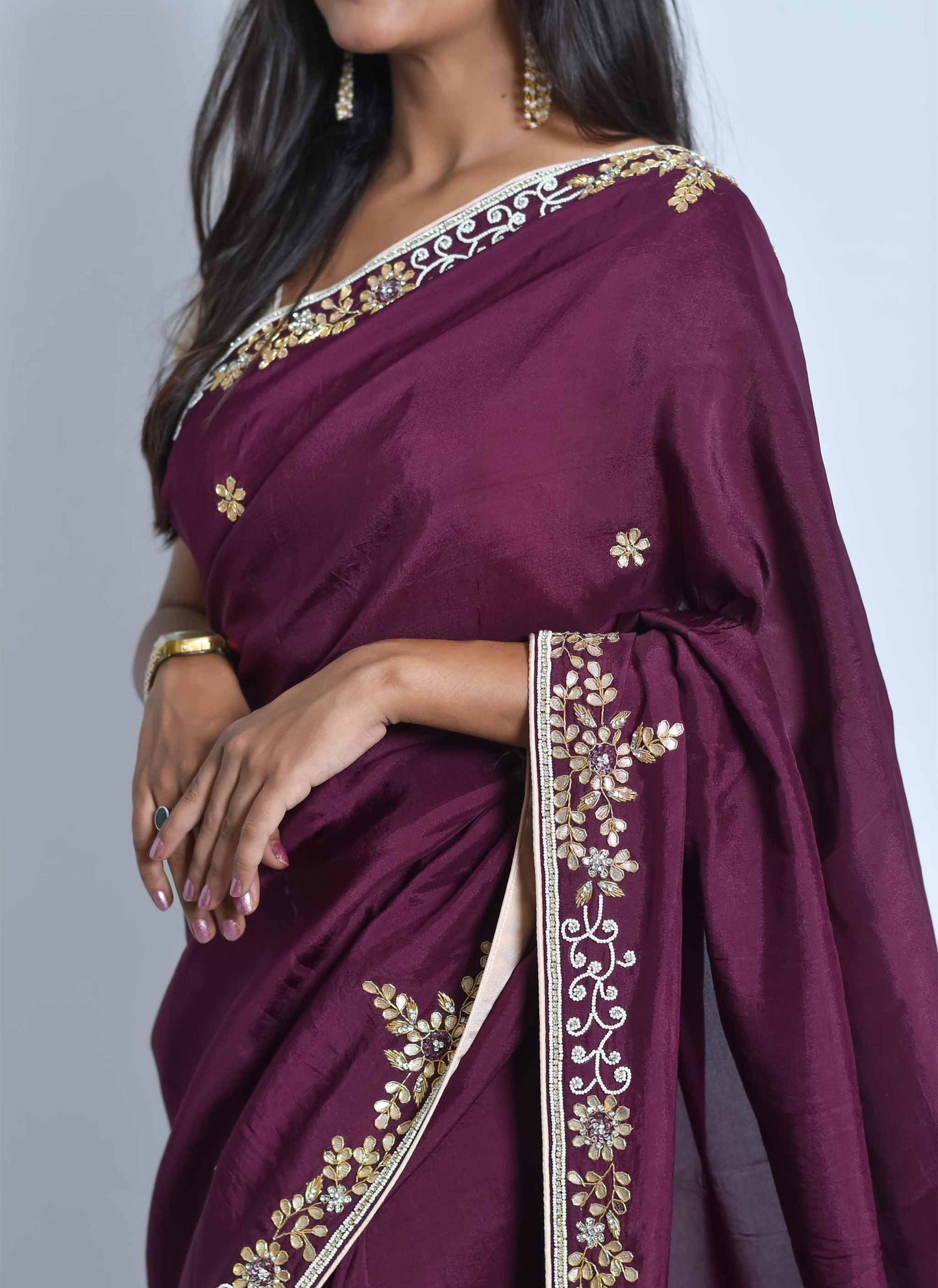 Maroon Pearl with Gota Handwork Saree