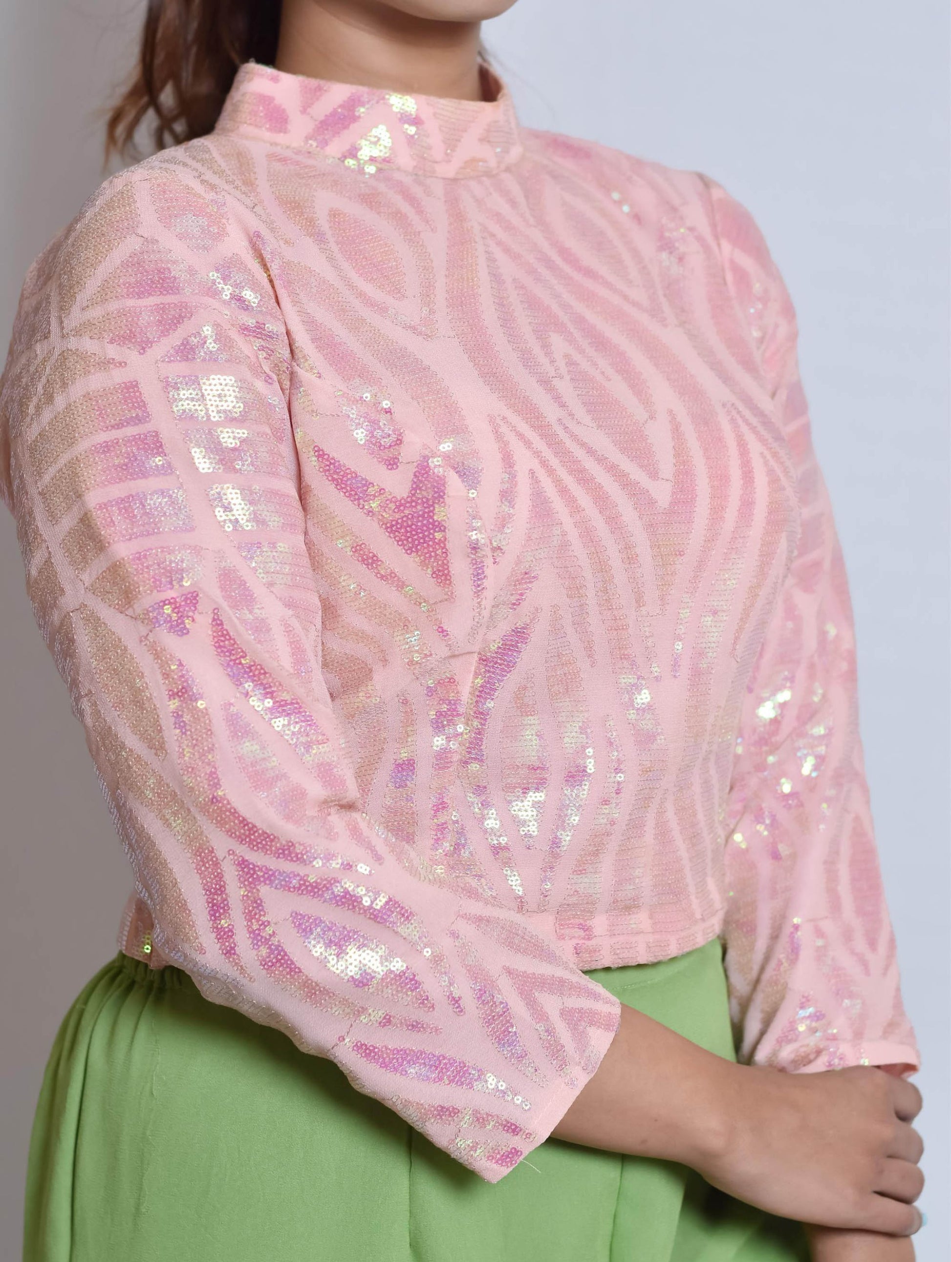 Pink Sequin Georgette Blouse