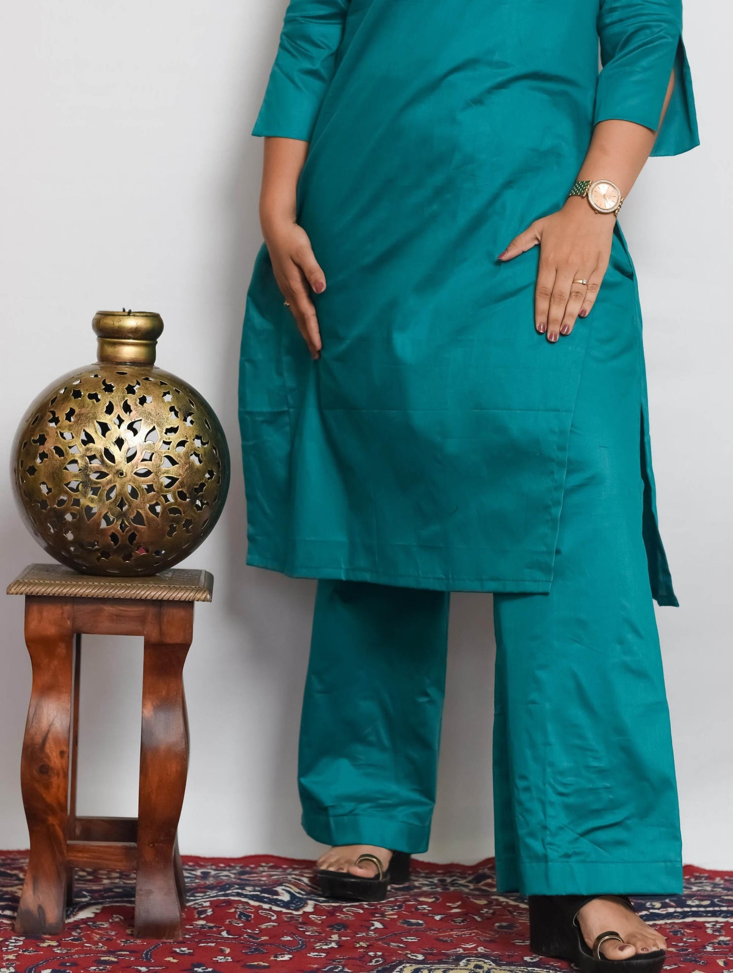 Green Cotton Silk Kurti Set