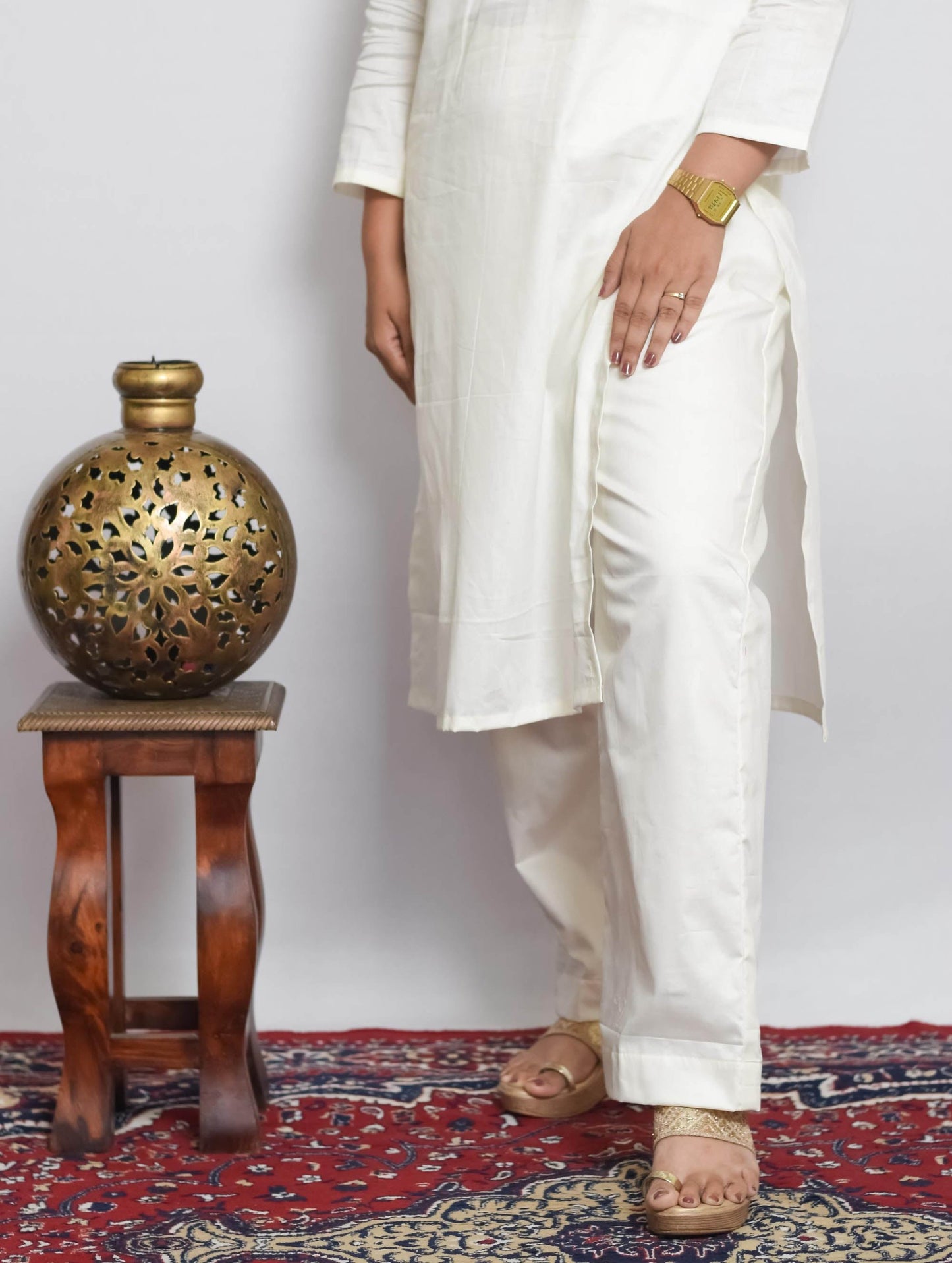 White Cotton Silk Kurti Set