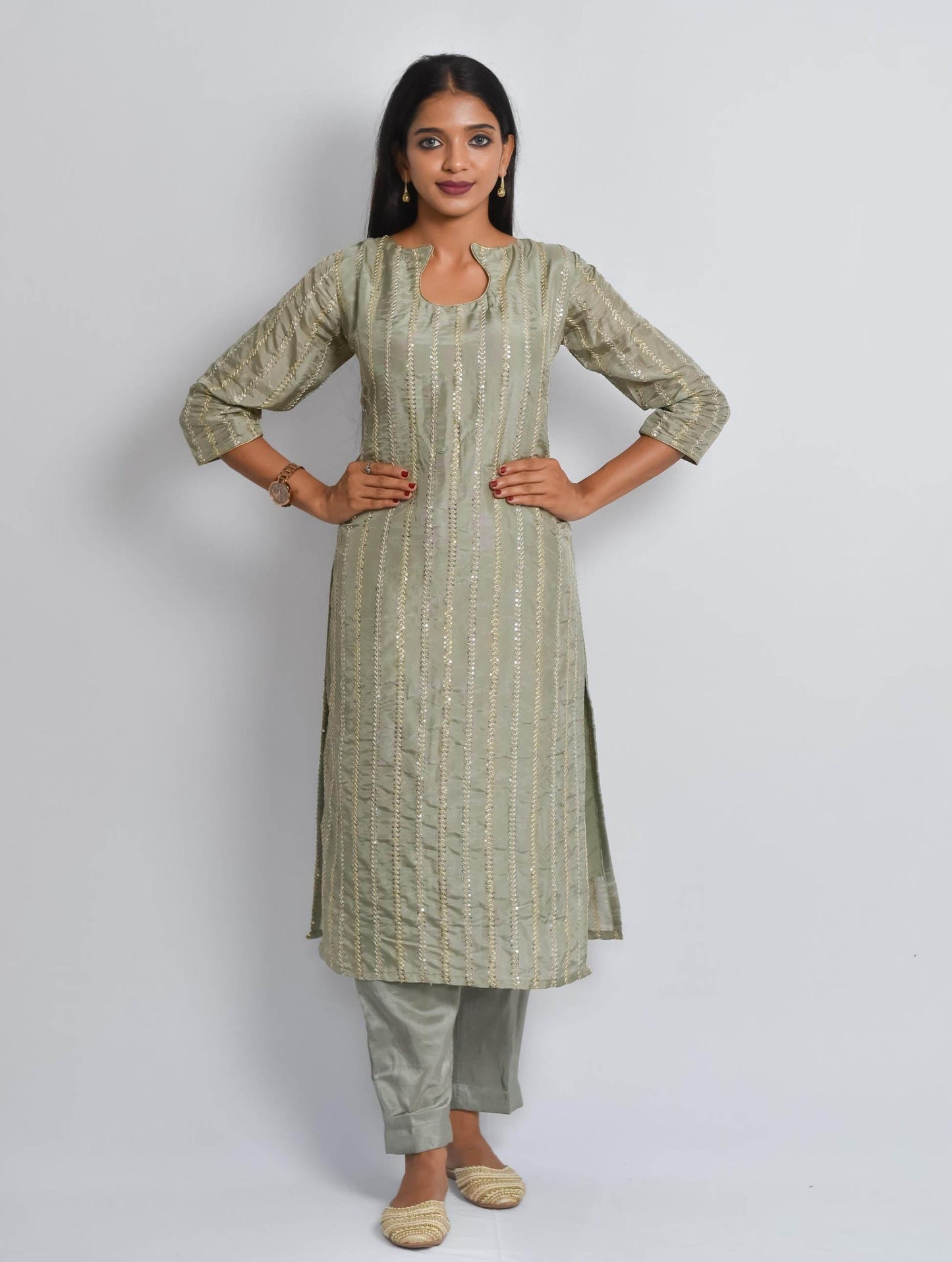 Grey Sequin Upada Silk Kurti