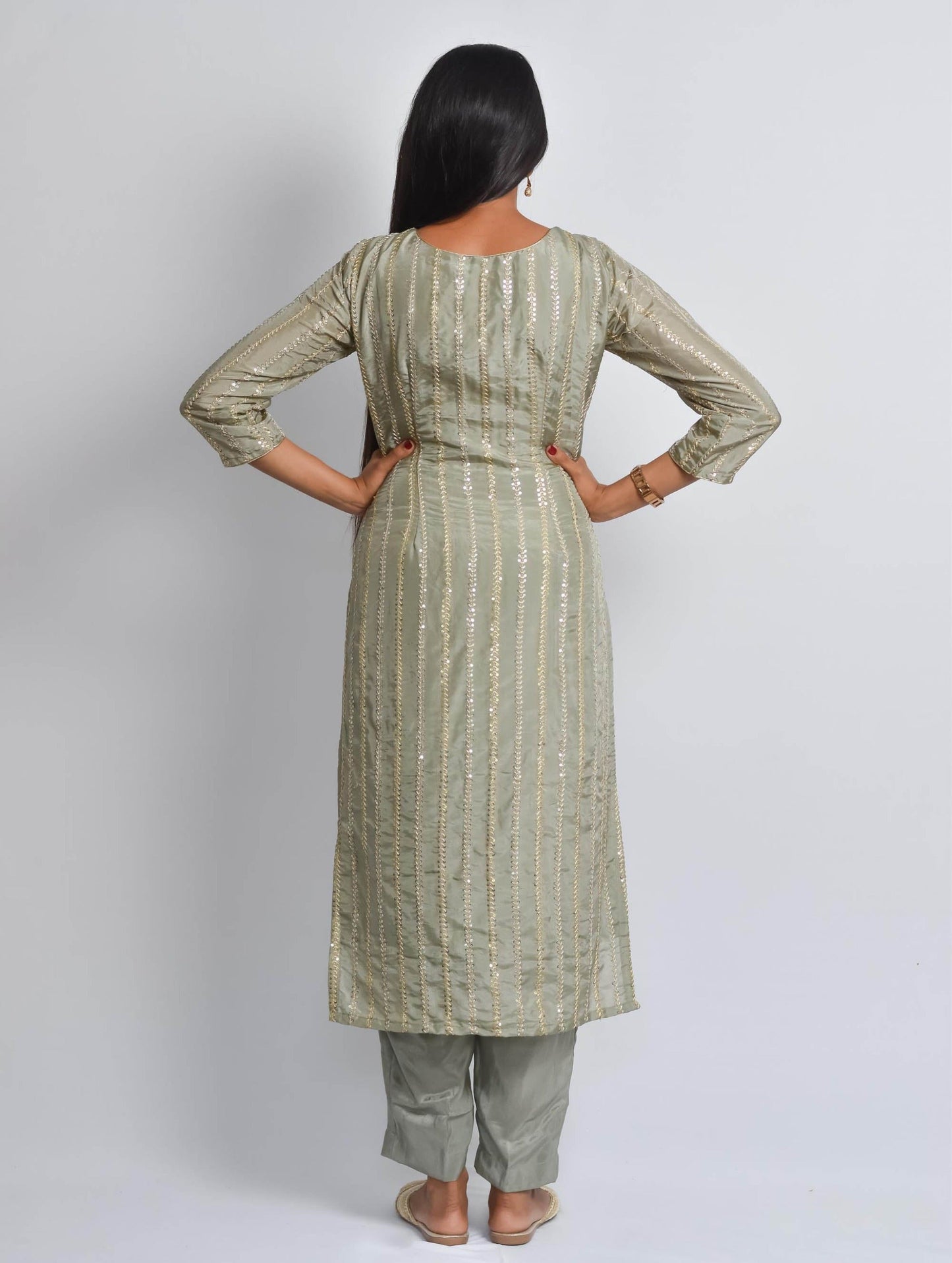 Grey Sequin Upada Silk Kurti