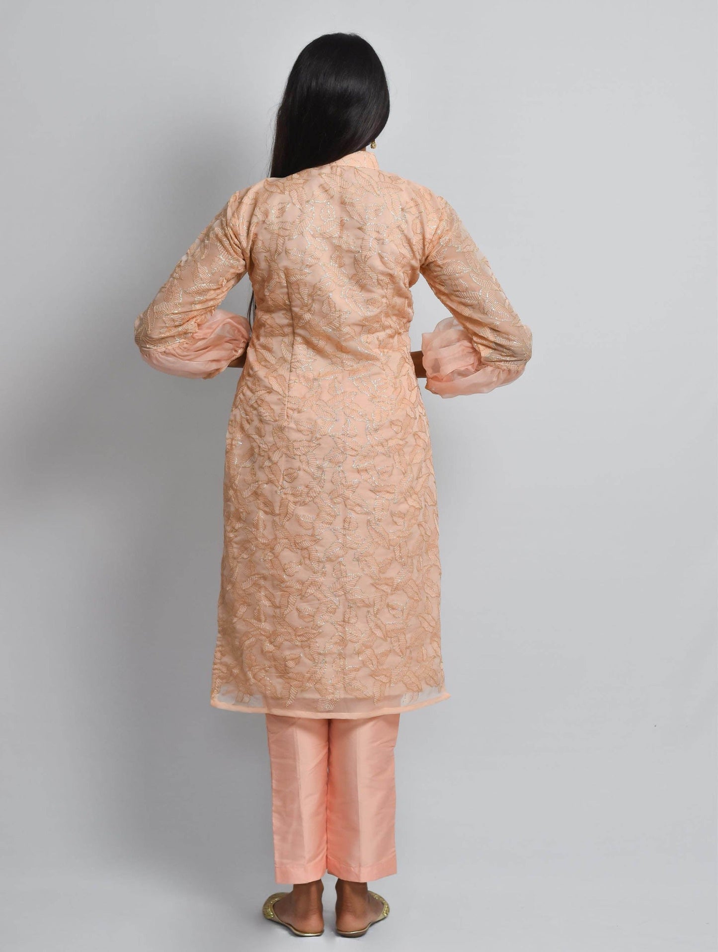 Peach Sequin Organza Kurti