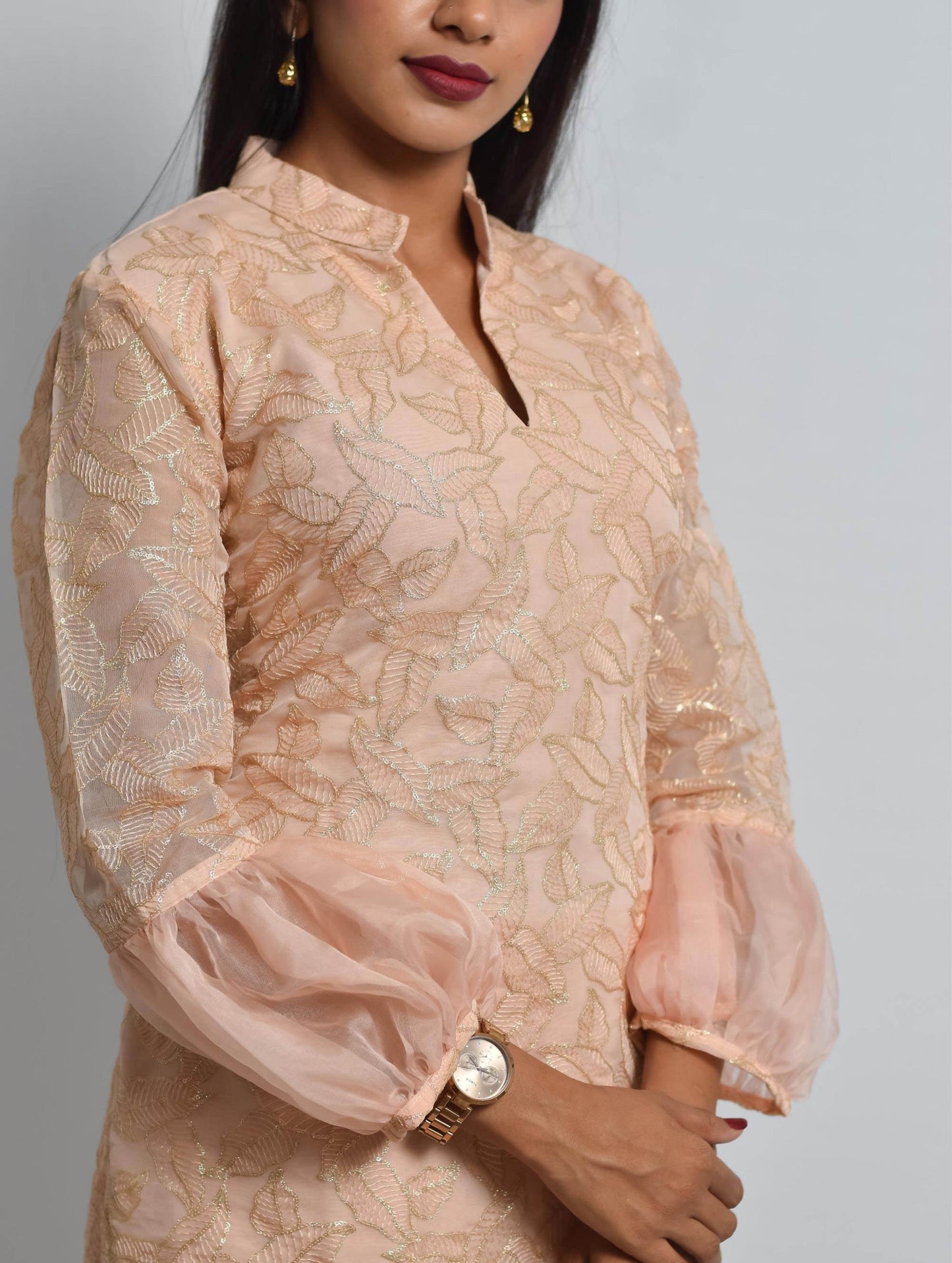 Peach Sequin Organza Kurti