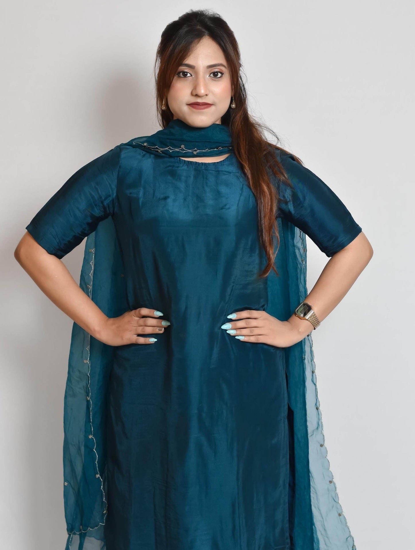 German Blue Upada Silk Palazzo Set