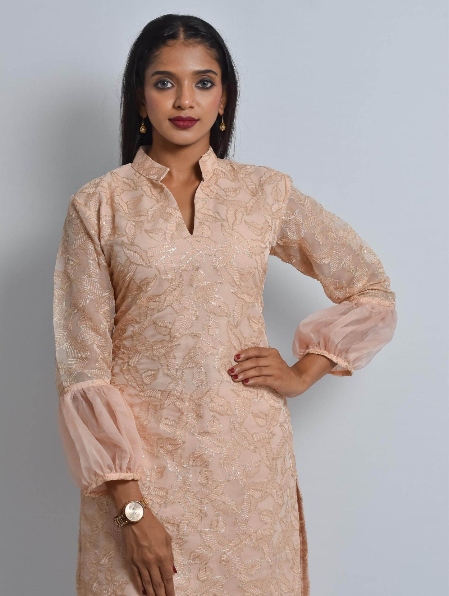 Peach Sequin Organza Kurti