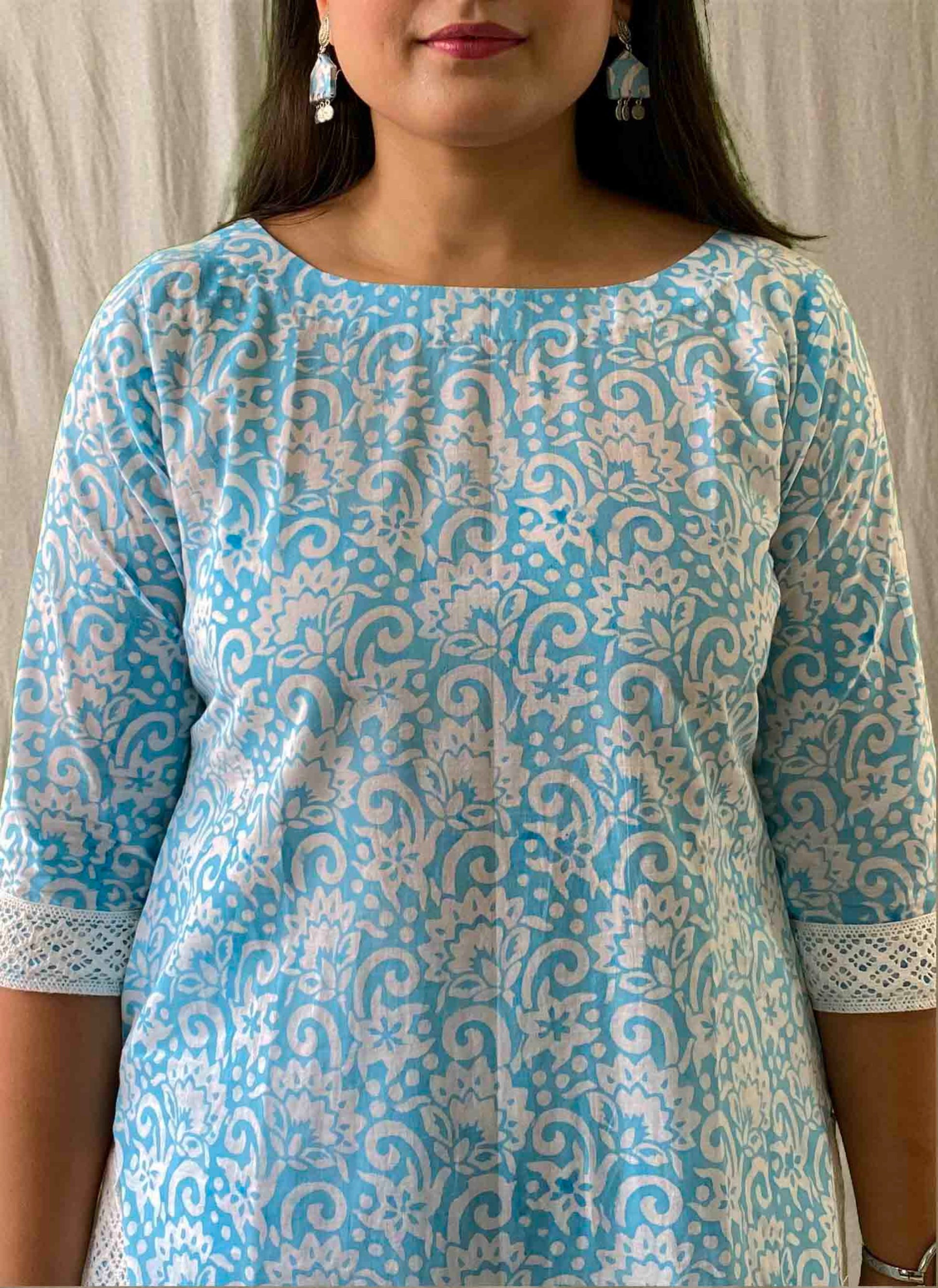 Blue Handblock Cotton Kurti