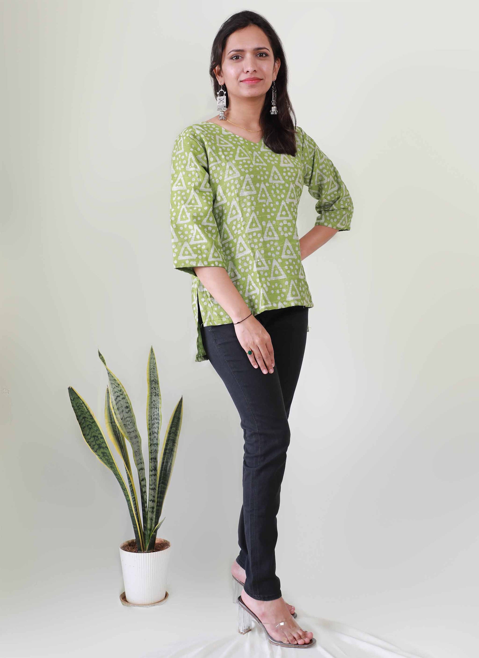 Pista Green Cotton Short Top