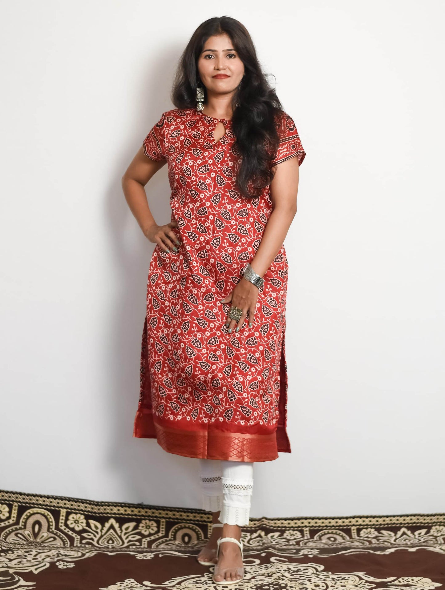 Red Ajrakh Cotton Silk Kurti