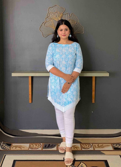 Blue Handblock Cotton Kurti