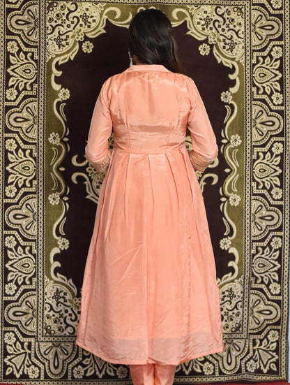 Peach Gota Upada Silk Anarkali Set