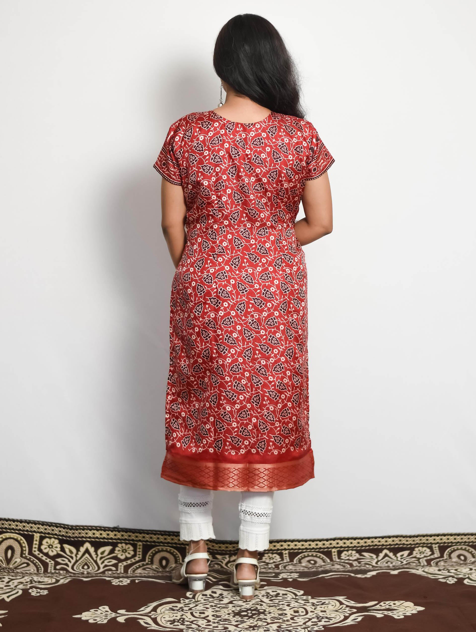 Red Ajrakh Cotton Silk Kurti