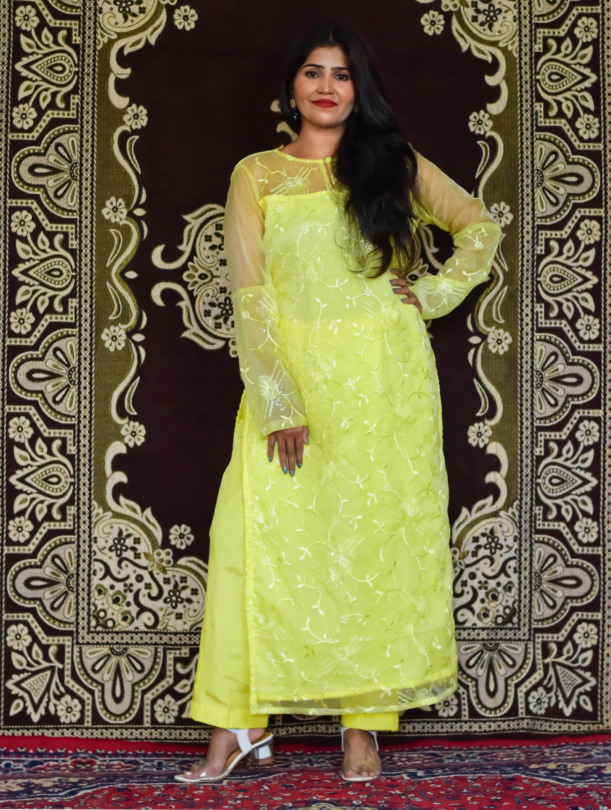 Yellow Organza Kurti Set